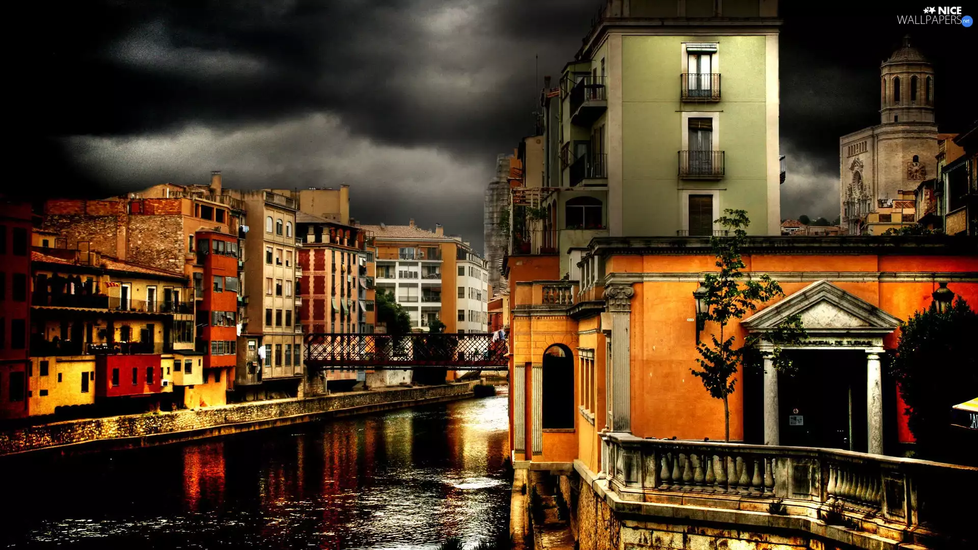 Night, Houses, canal