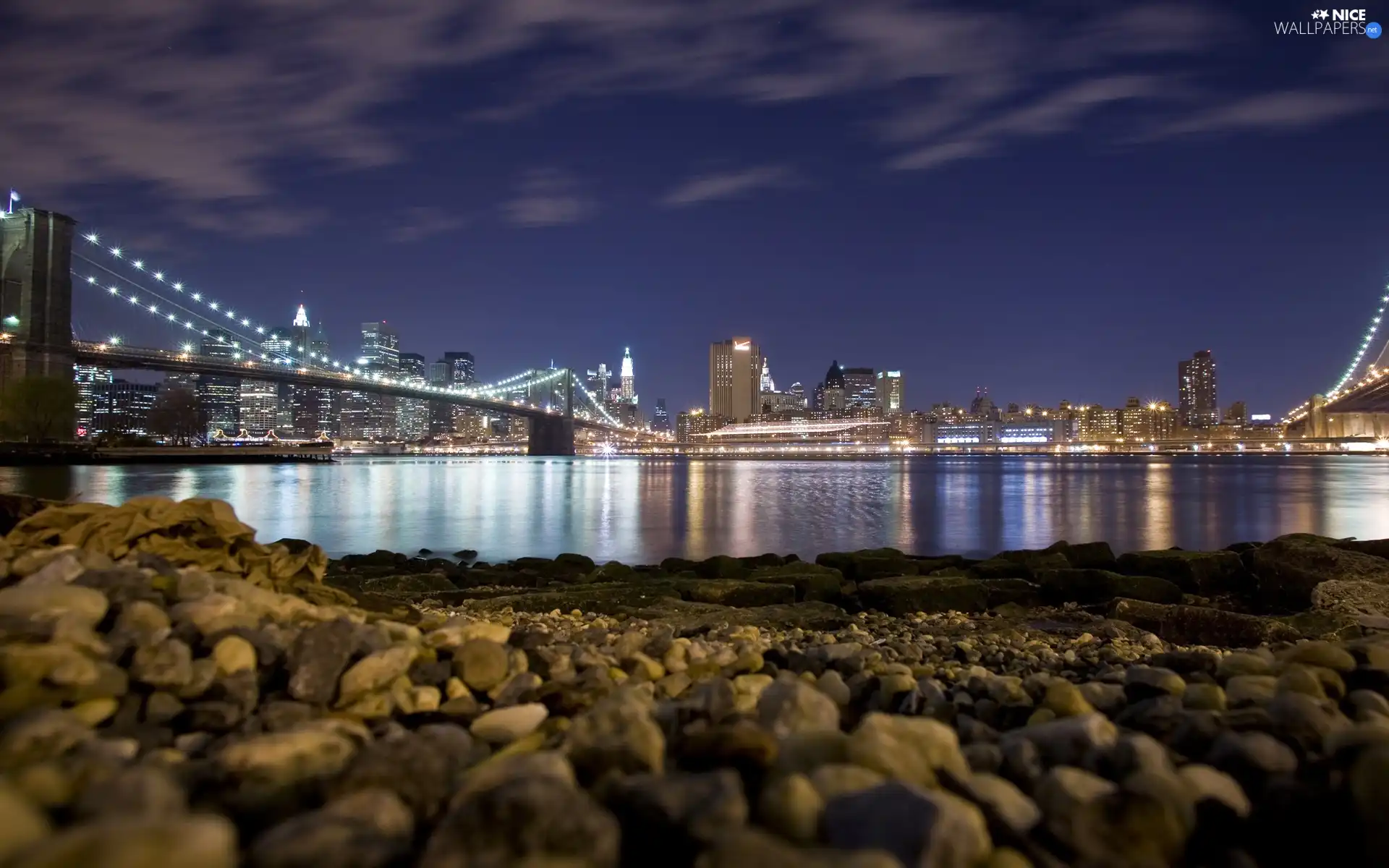 illuminated, bridge, Night, Town