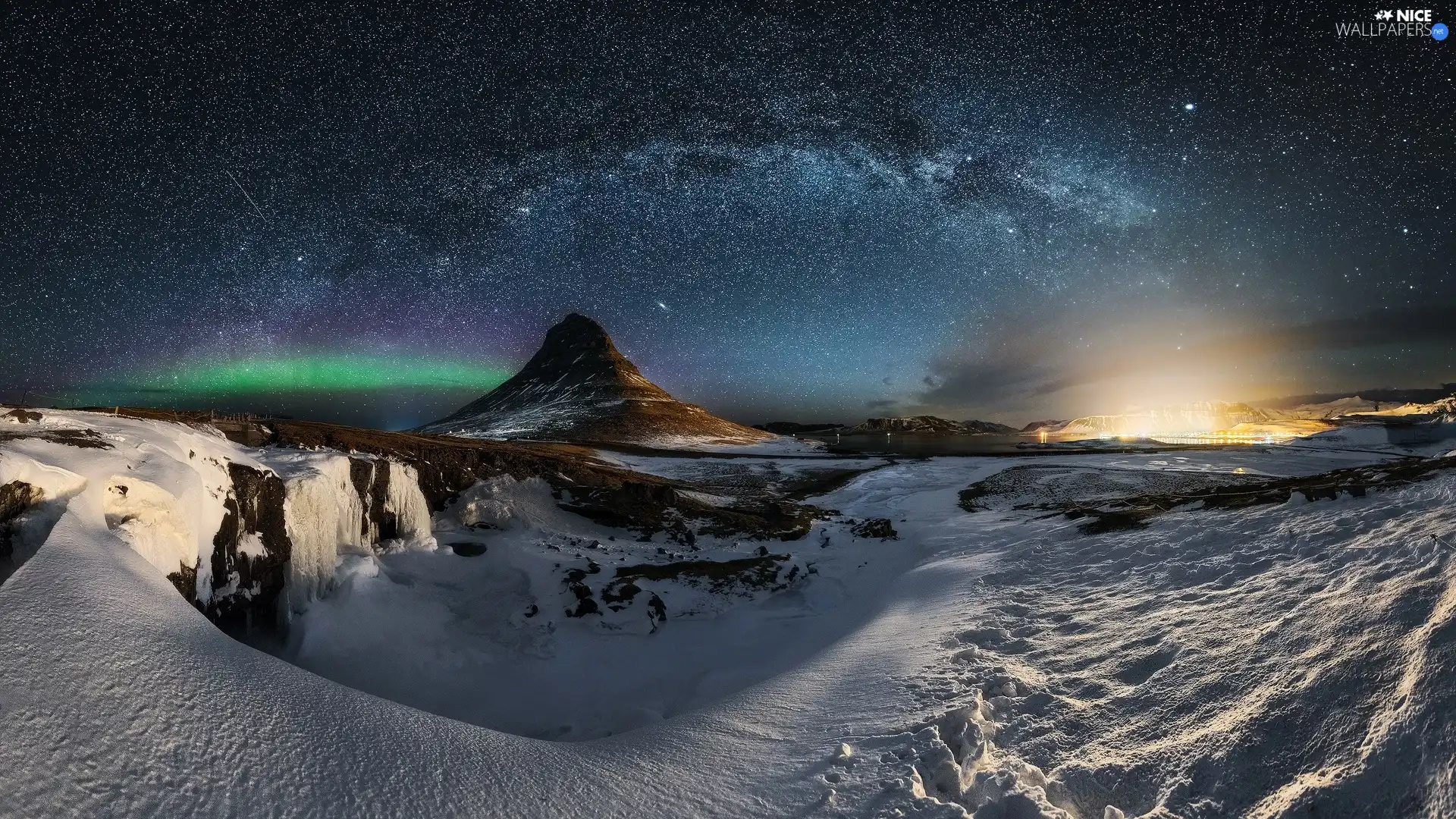 Night, Sky, Star way, winter, star, Kirkjufell Mountain, iceland