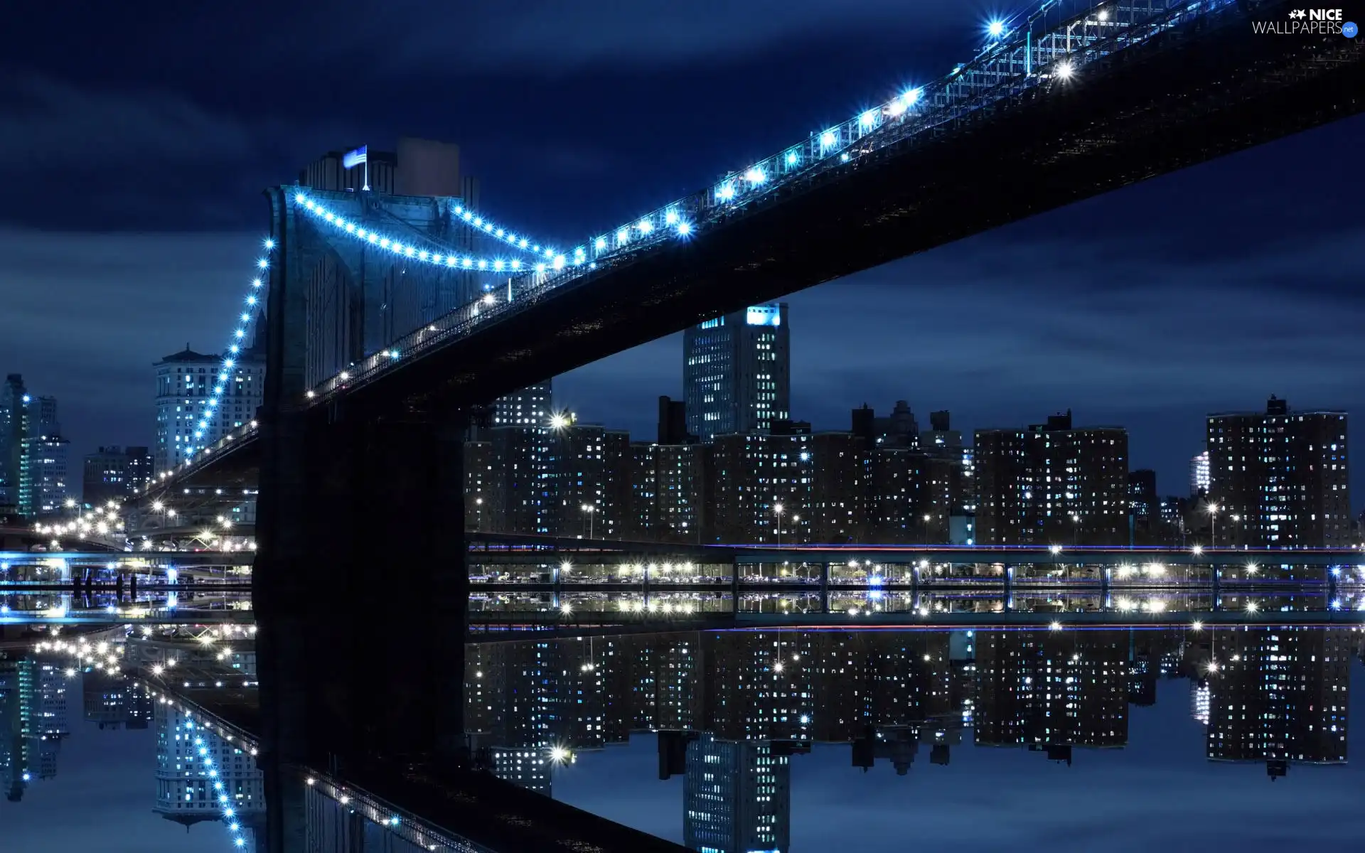 Night, light, panorama, town, bridge