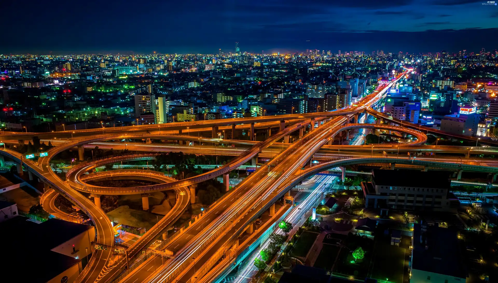 Osaka, Town, Night, Japan