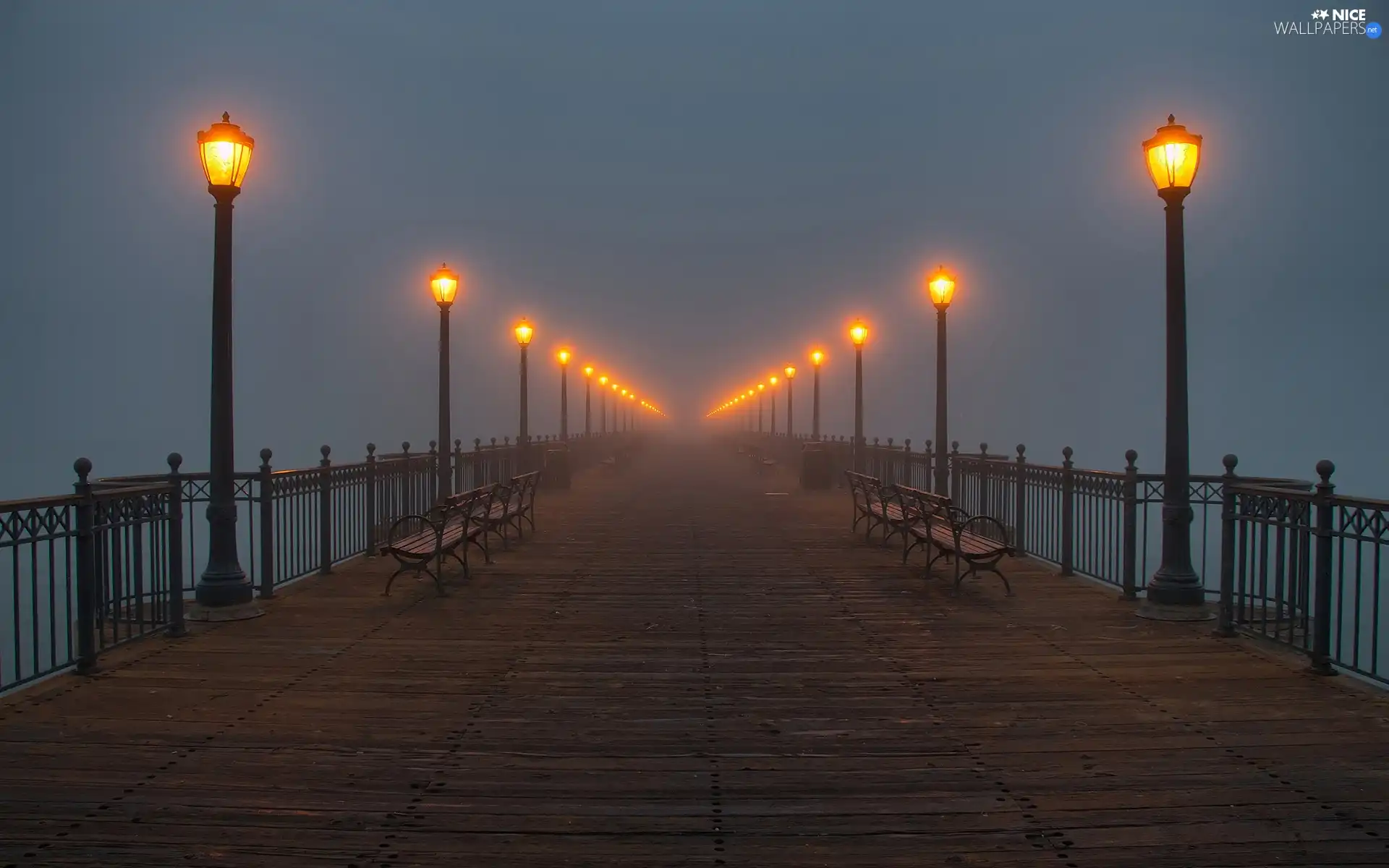 Night, wood, pier