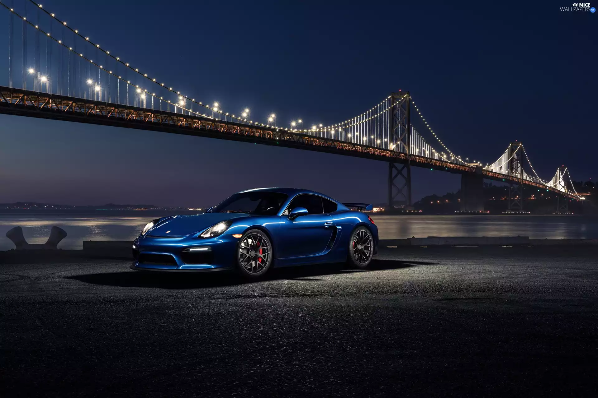 911, Blue, bridge, Night, GT4, Porsche