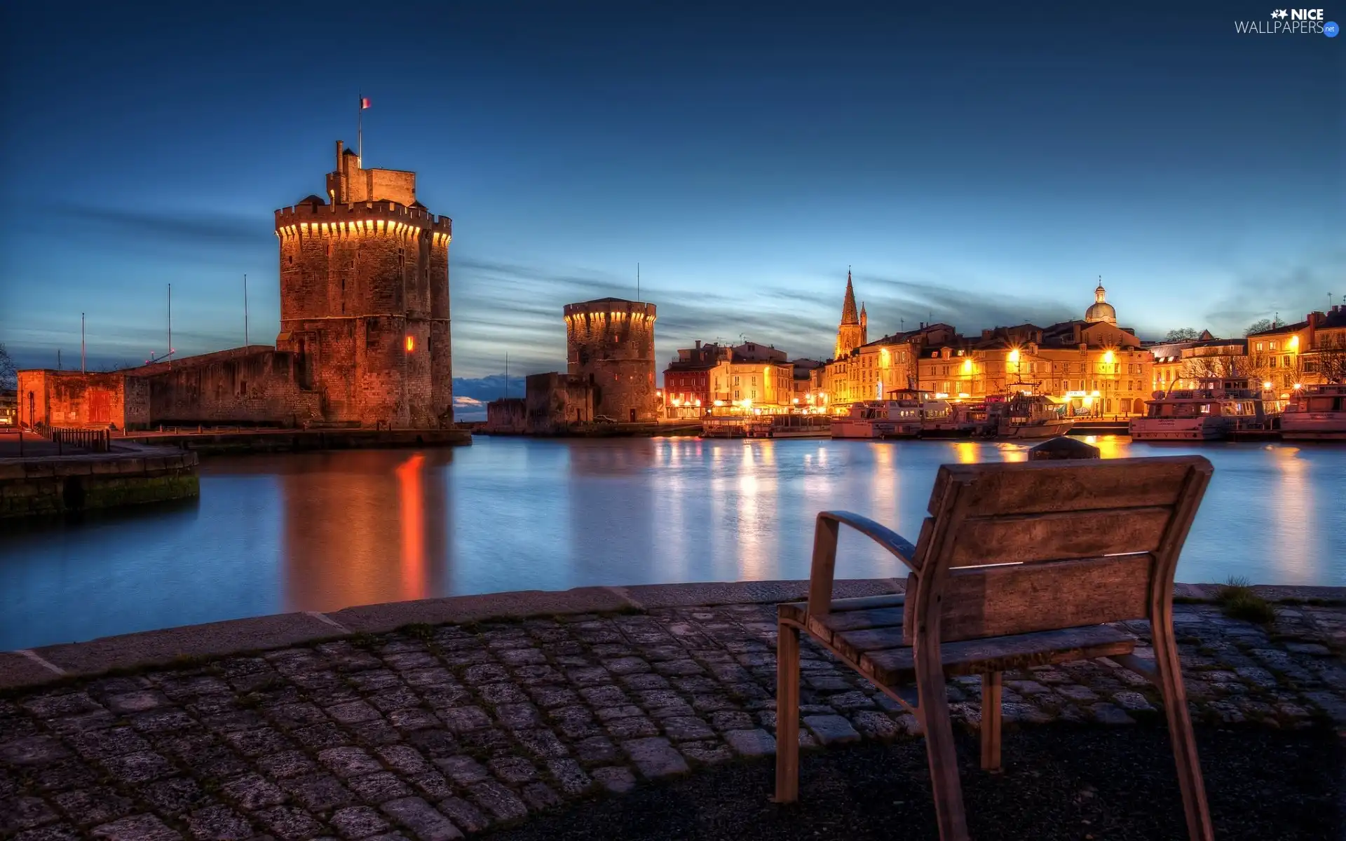 port, Bench, Night, fort