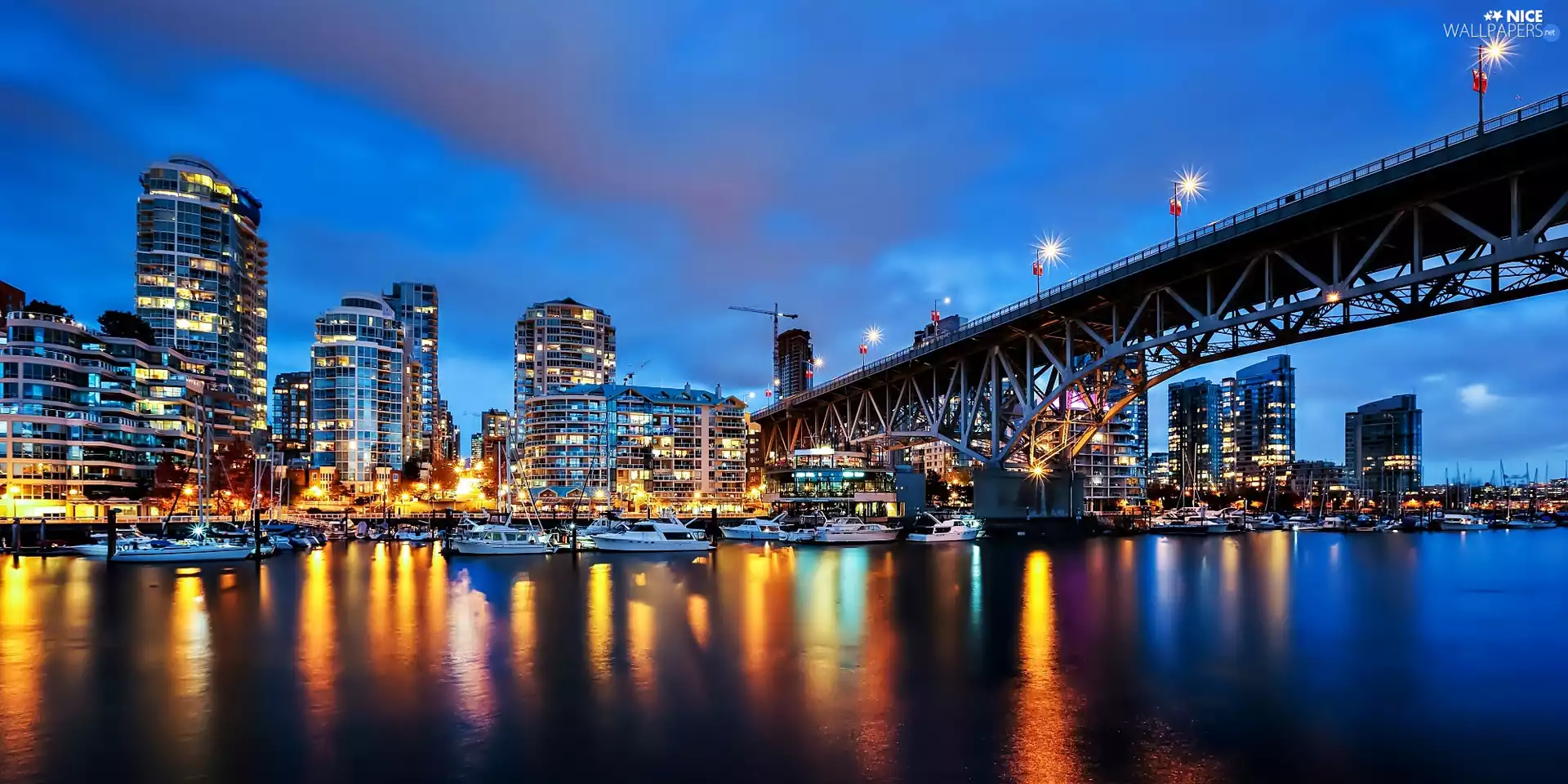 Fraser, skyscraper, Vancouver, night, bridge, River