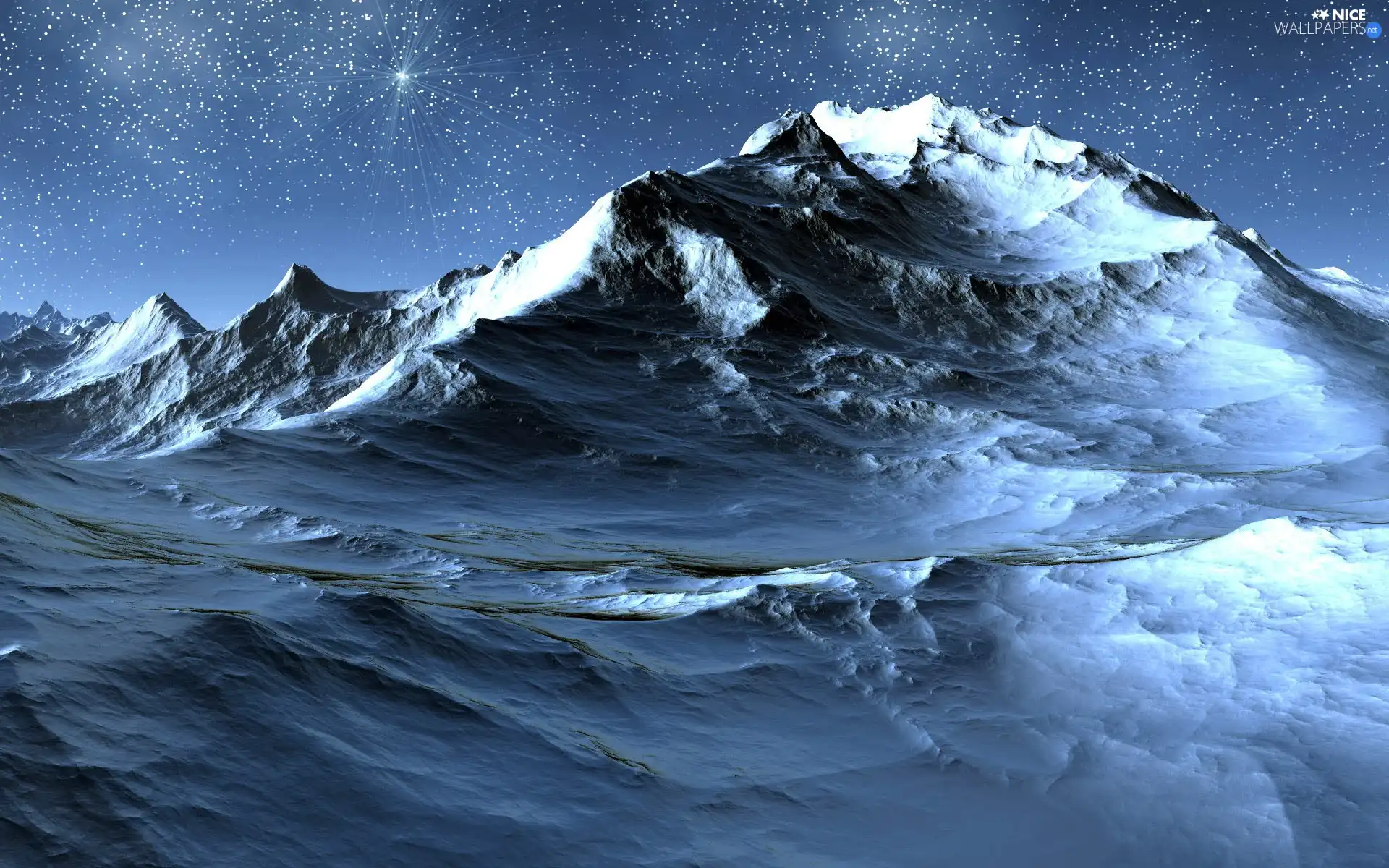 sea, Mountains, Night, Waves