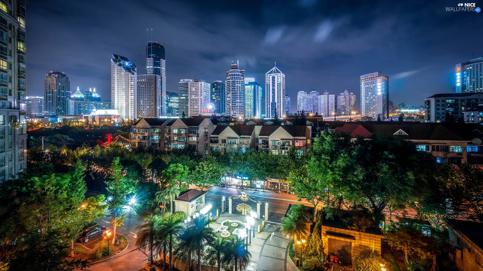 Szanghai, Town, Night, China