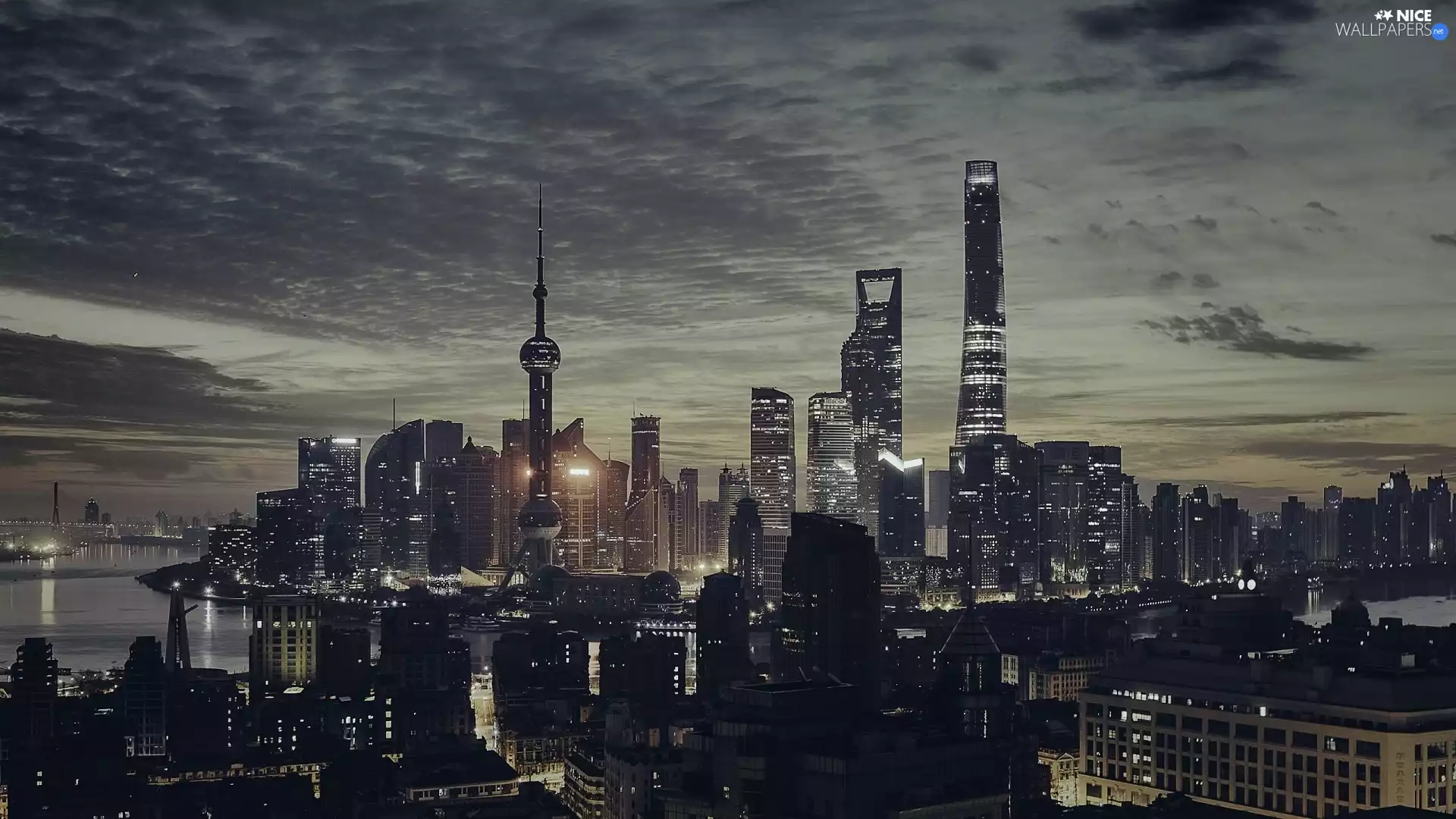 China, City at Night, skyscraper, Szanghaj