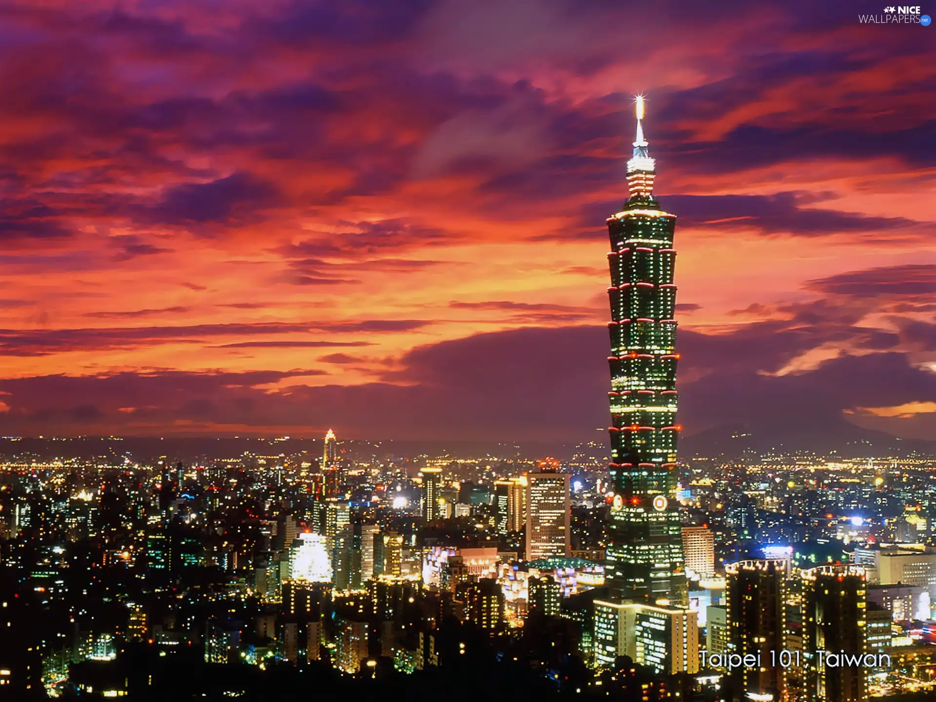 Night, light, Taipei 101, panorama, Taiwan