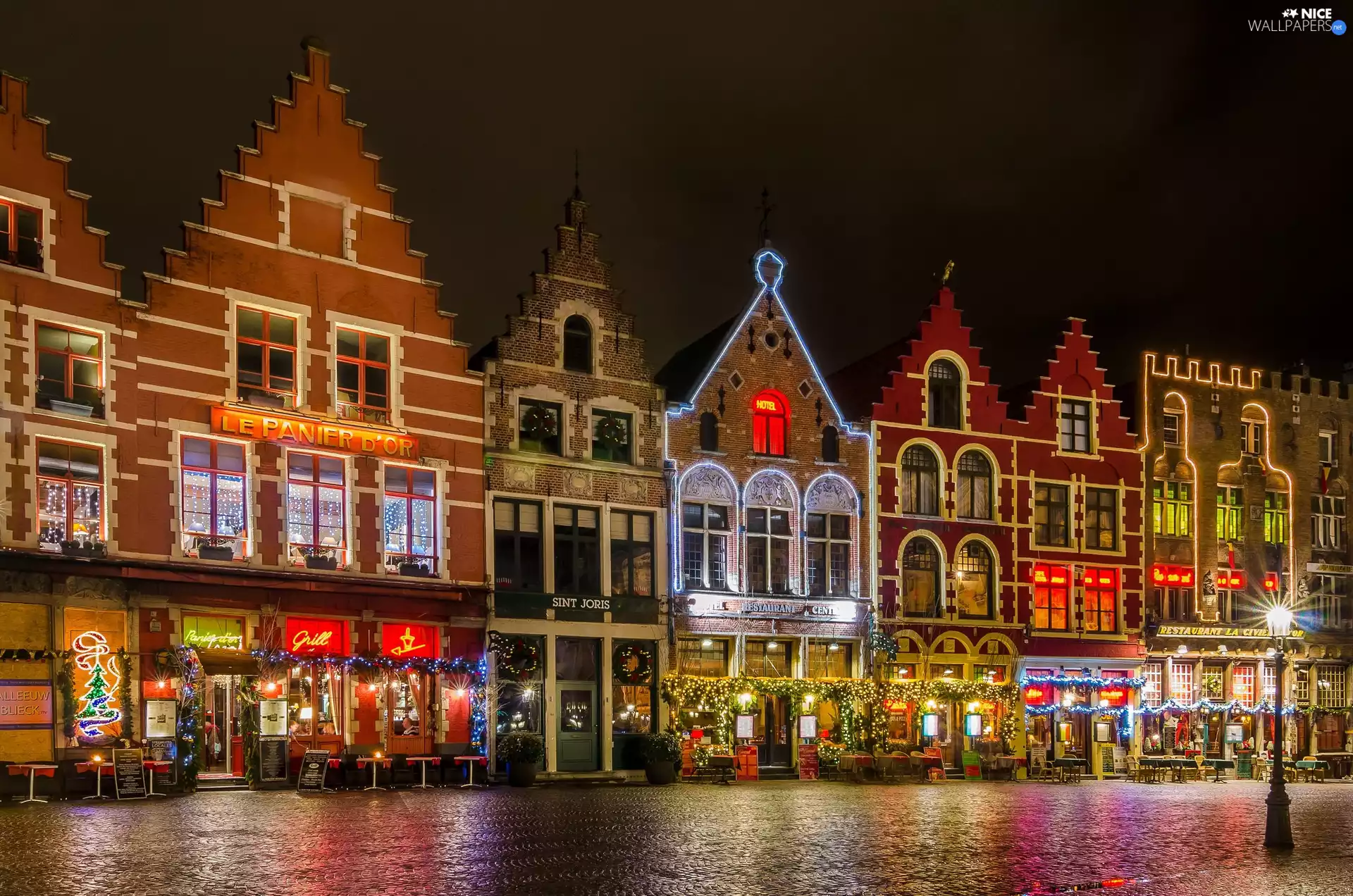 Town, Bruges, Belgium, Night