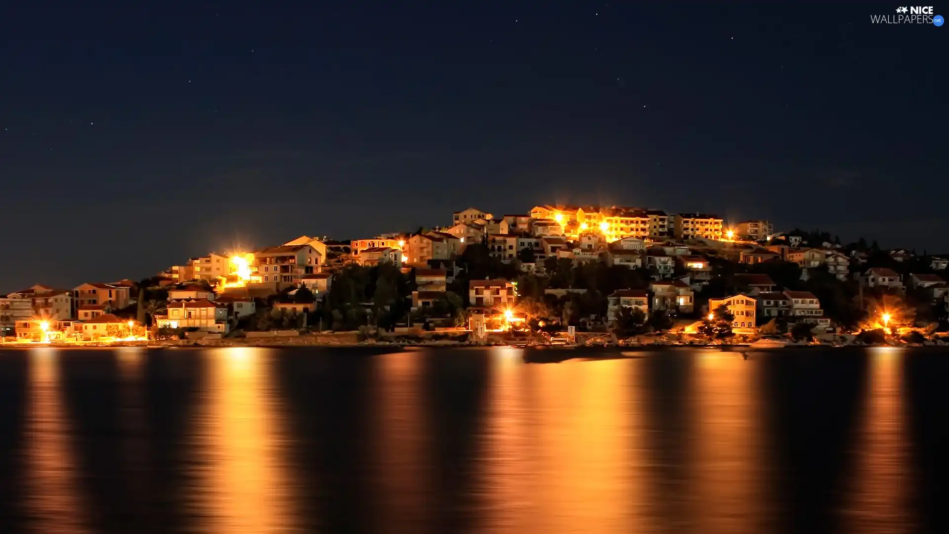 Night, coastal, Town