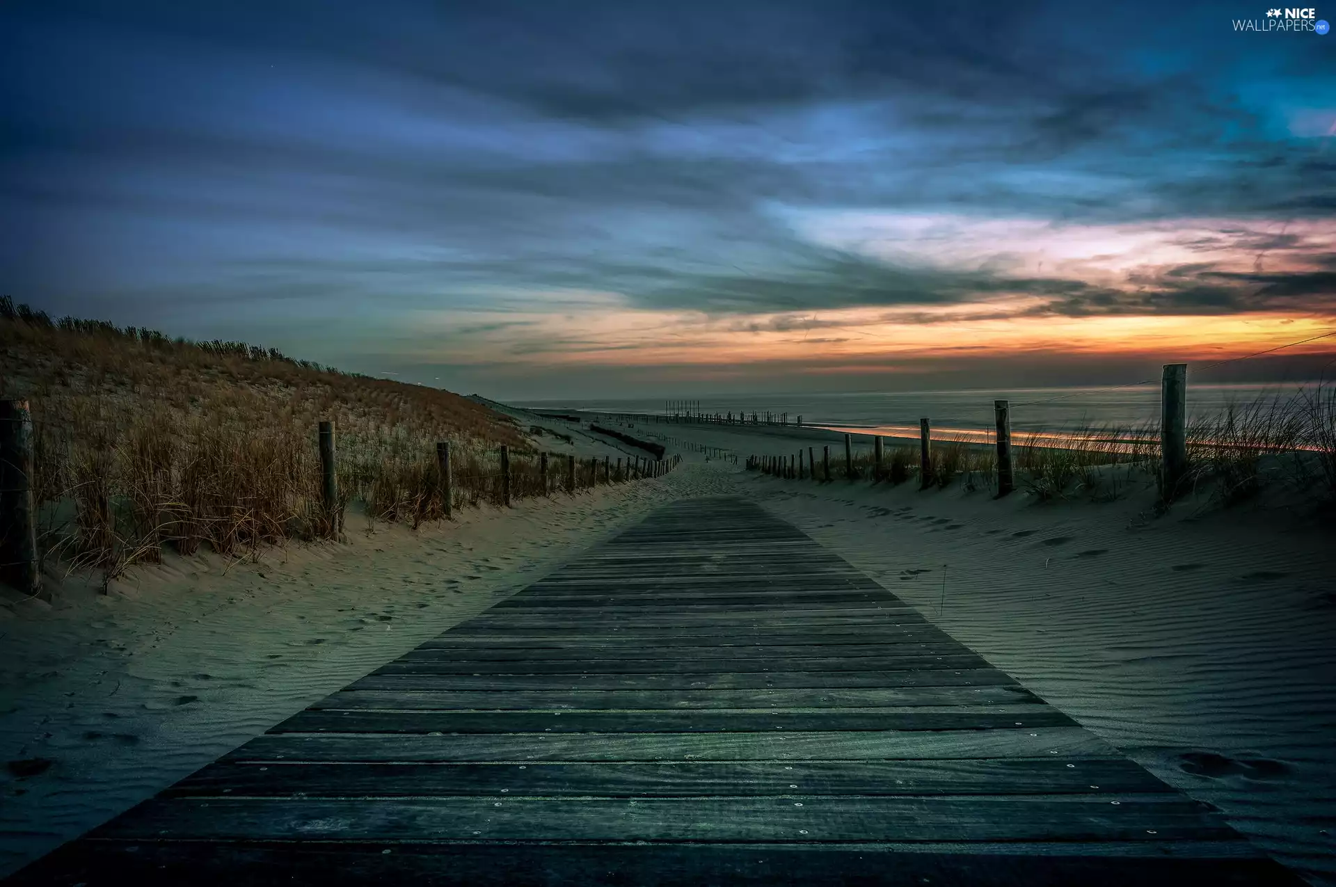 North Sea, Great Sunsets, Dunes, Beaches, Sand, Coast, Netherlands, footbridge