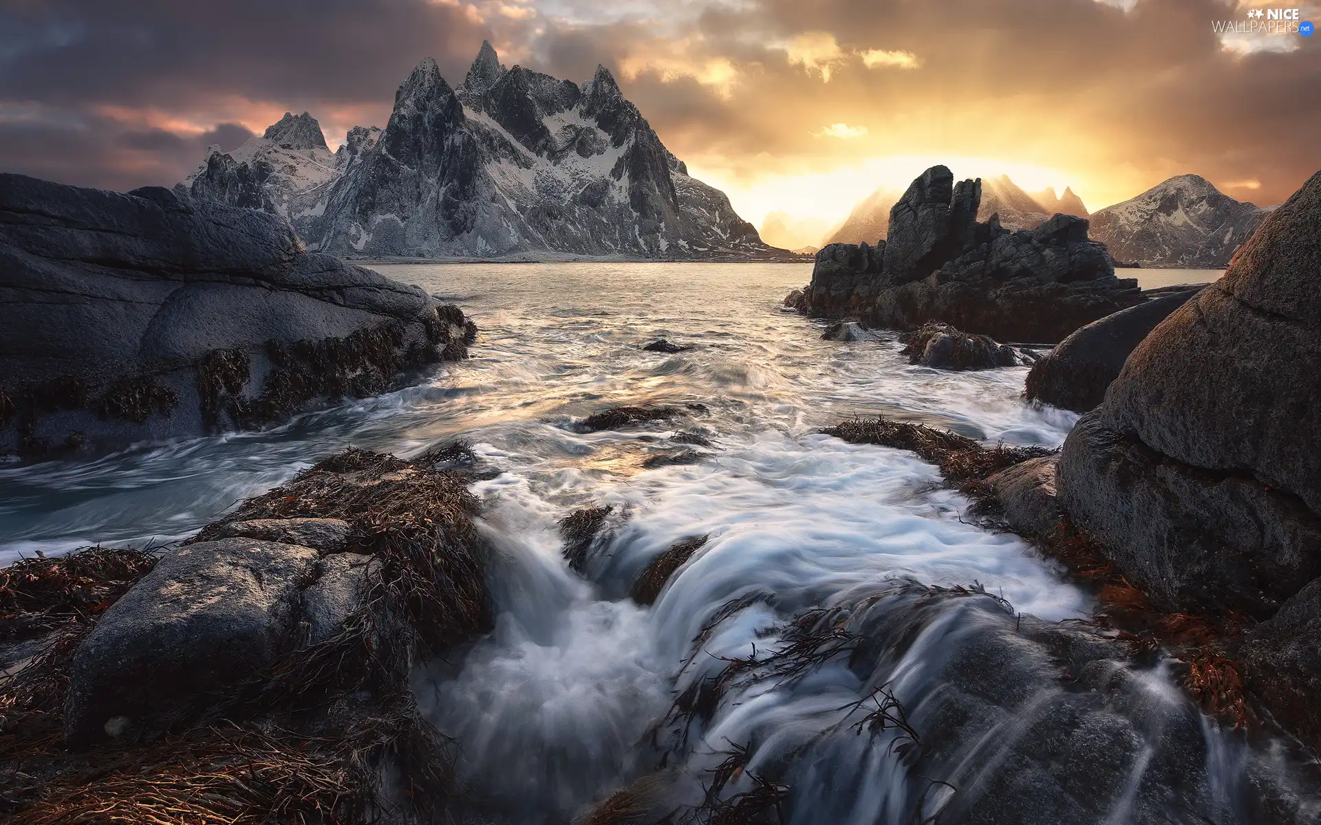 Lofoten, Norway, rocks, sea, Mountains