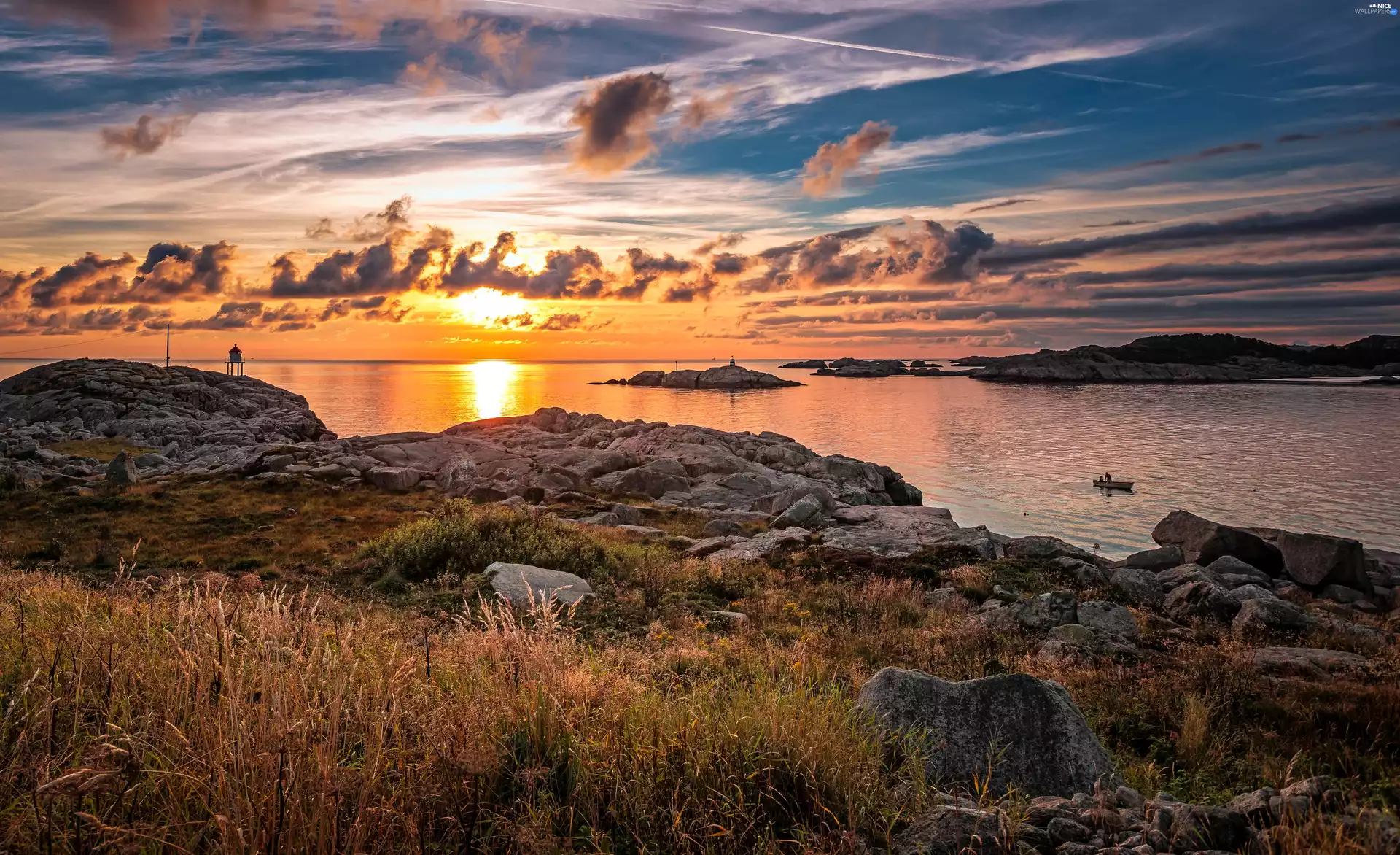 clouds, sea, sun, Norway, west, rocks