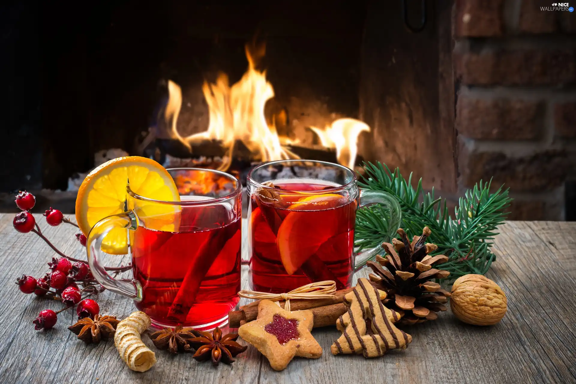 nuts, Big Fire, Lemon, Cookies, tea