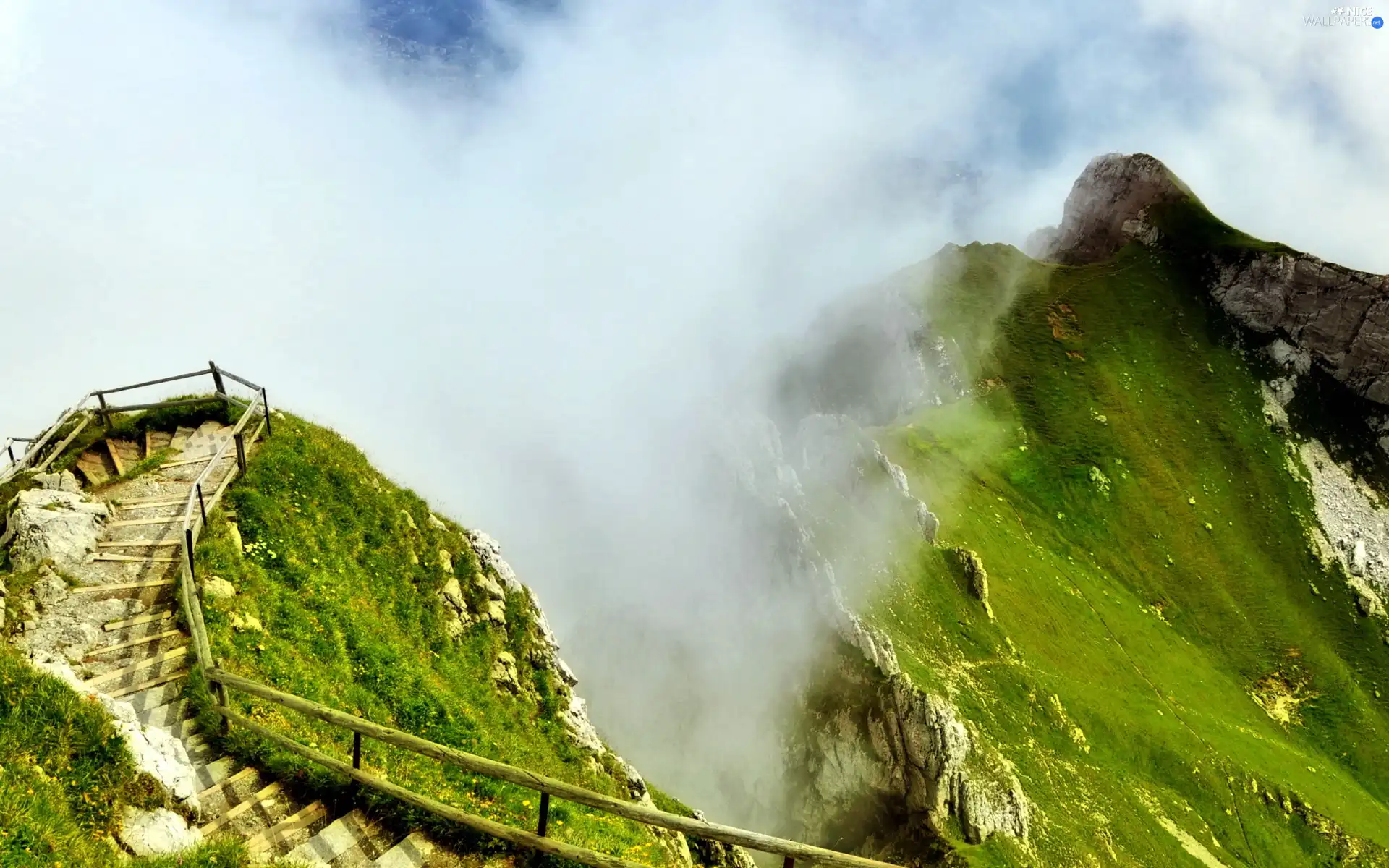 Mountains, terrace, observational, Fog