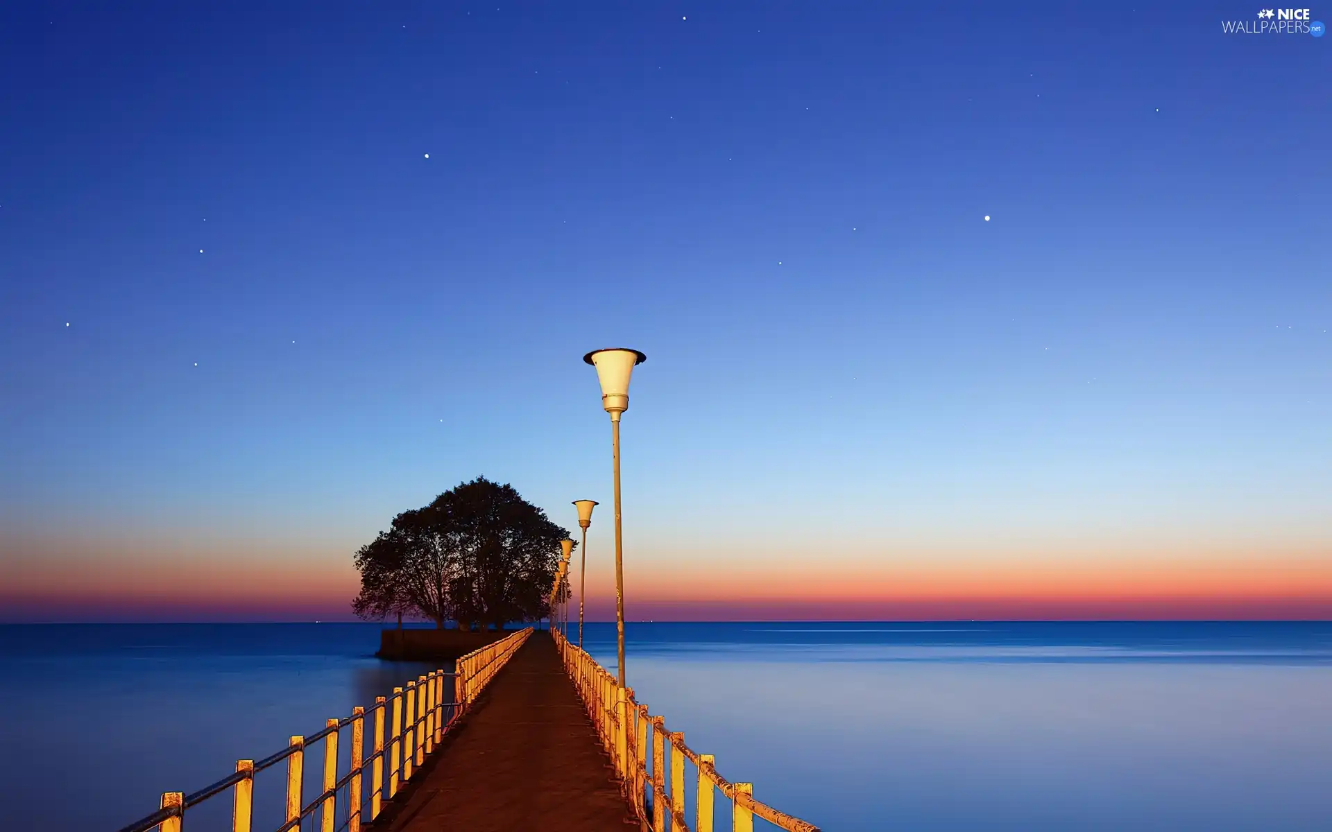 pier, trees, Ocean, Lighthouse