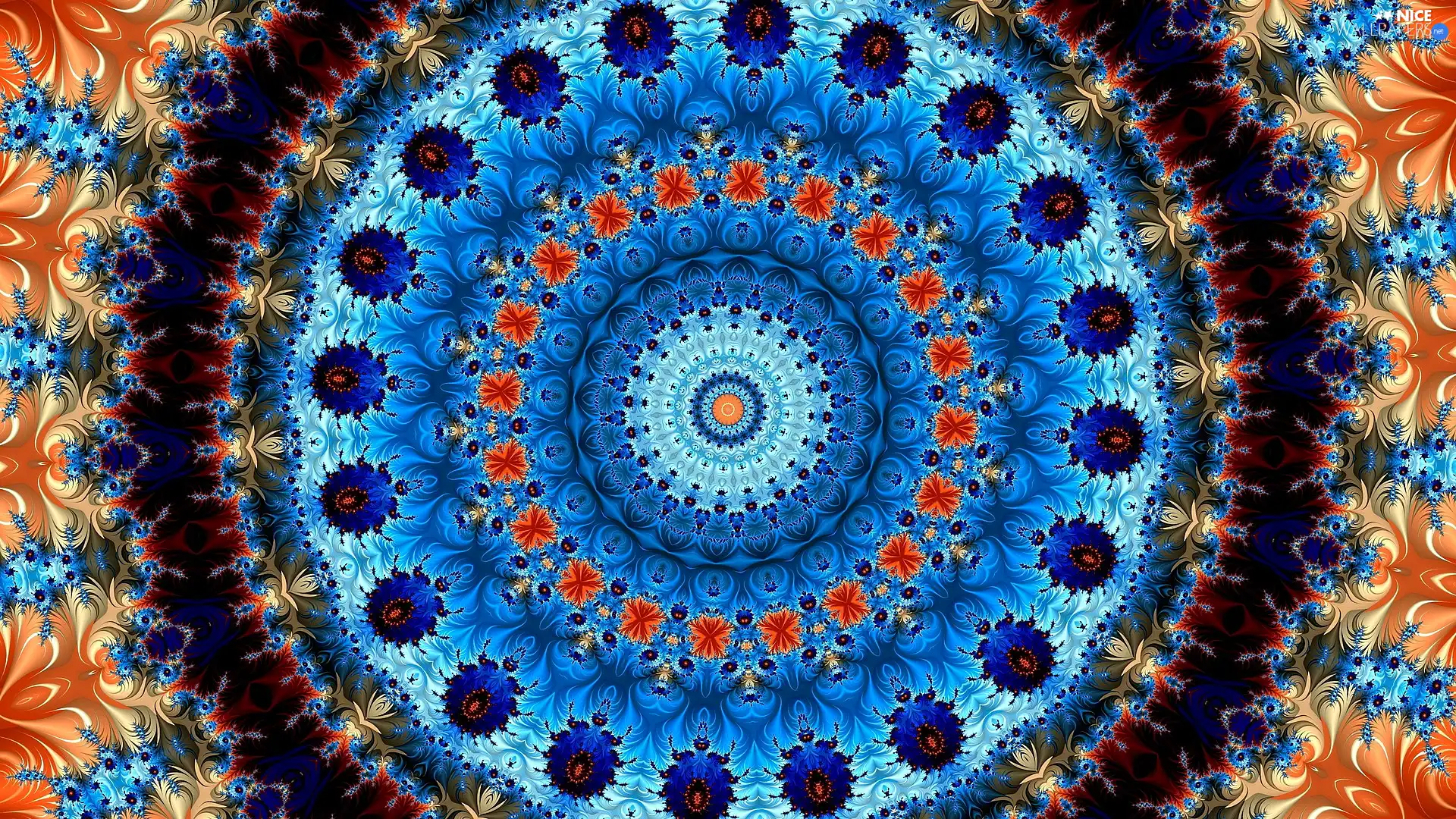 Blue, patterns, Fraktal, Orange
