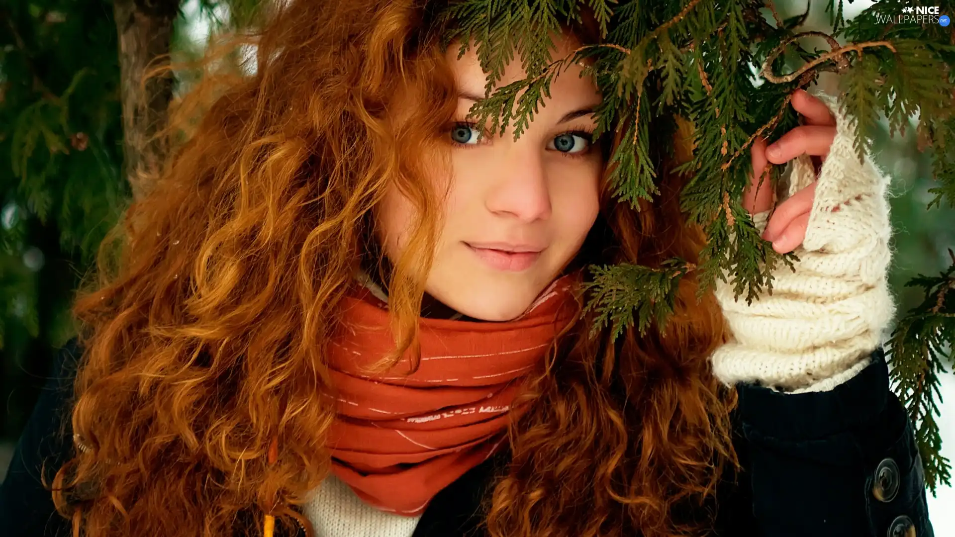 Orange, Scarf, redhead, girl, Beauty