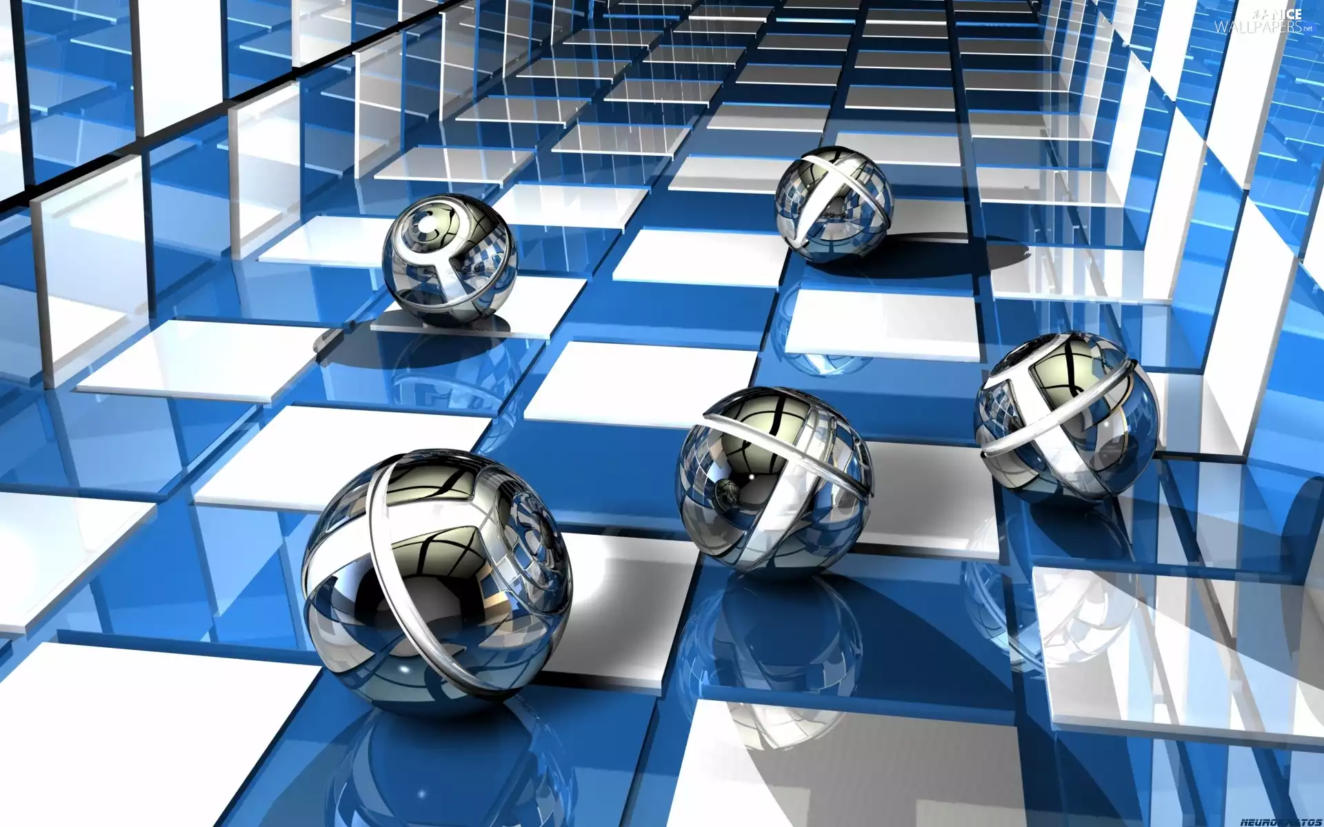 tunnel, 3D Graphics, Orbs, checkerboard, Silver