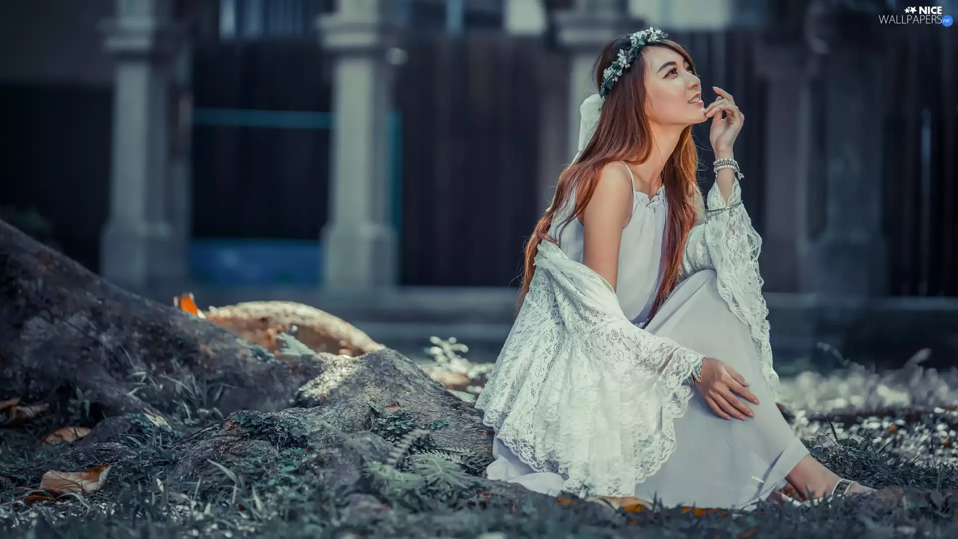 wreath, Asian, Lace, light brown, Women, dress, outwear