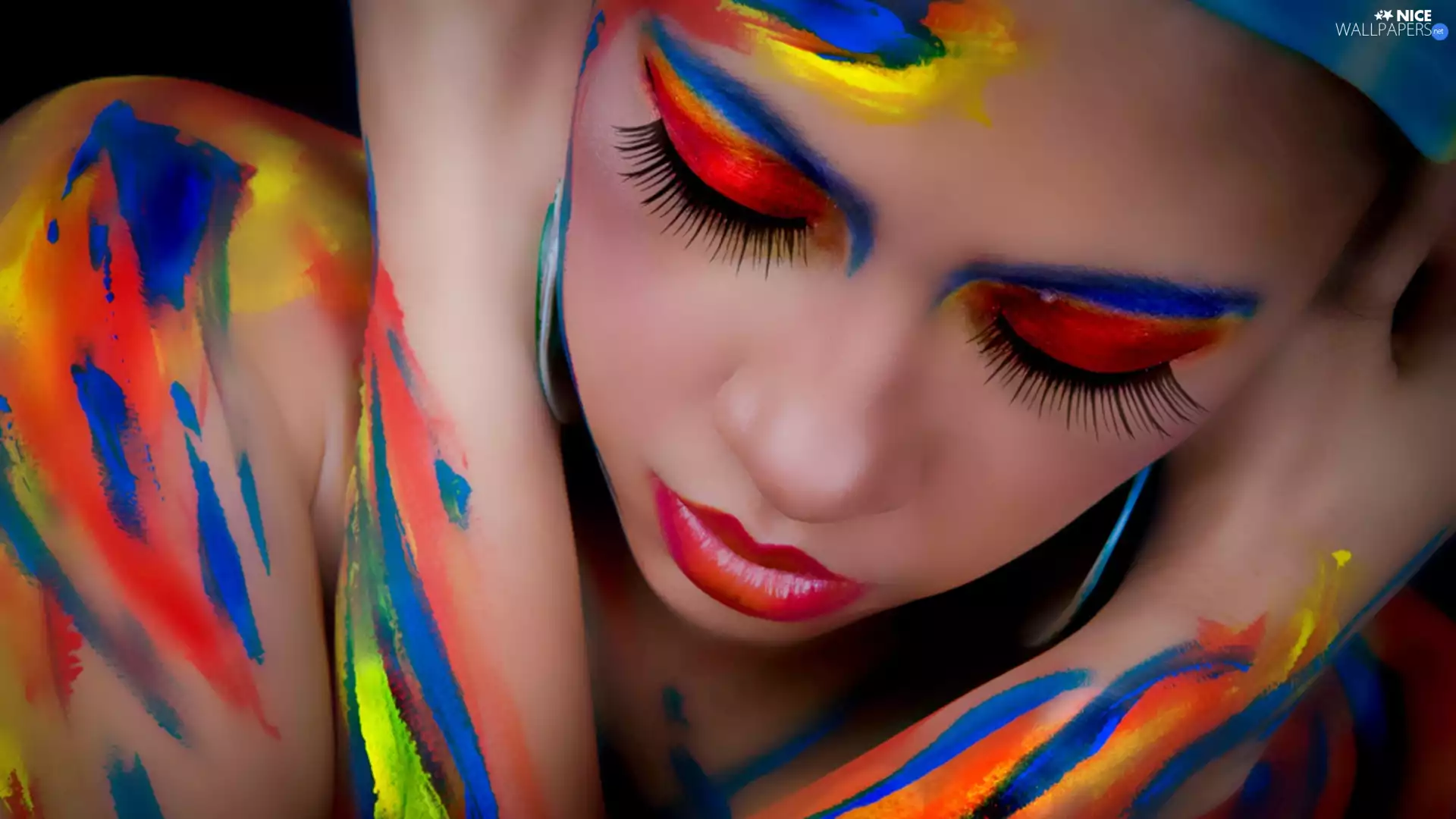 color, girl, Bodypainting, Paints
