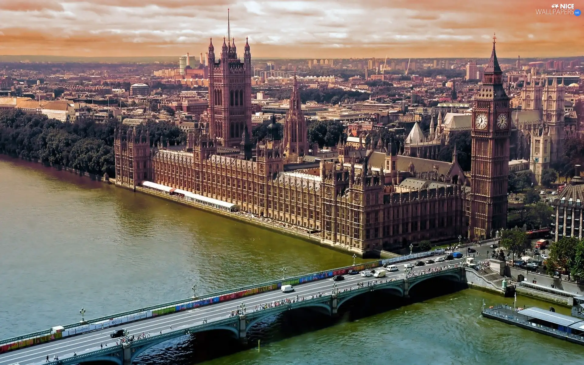 panorama, town, Big Ben, bridge, London