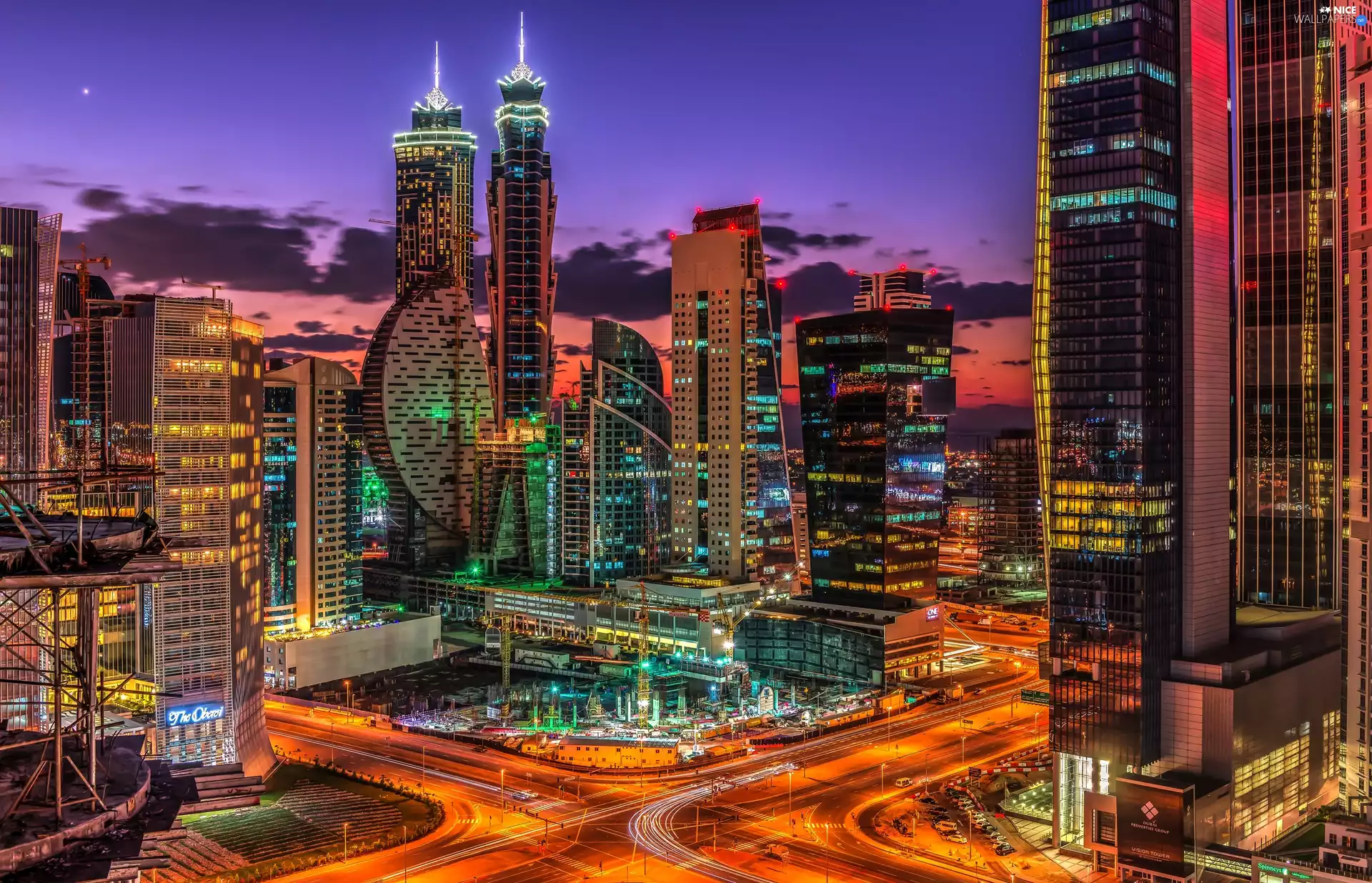 twilight, panorama, Dubaj, skyscraper, Town