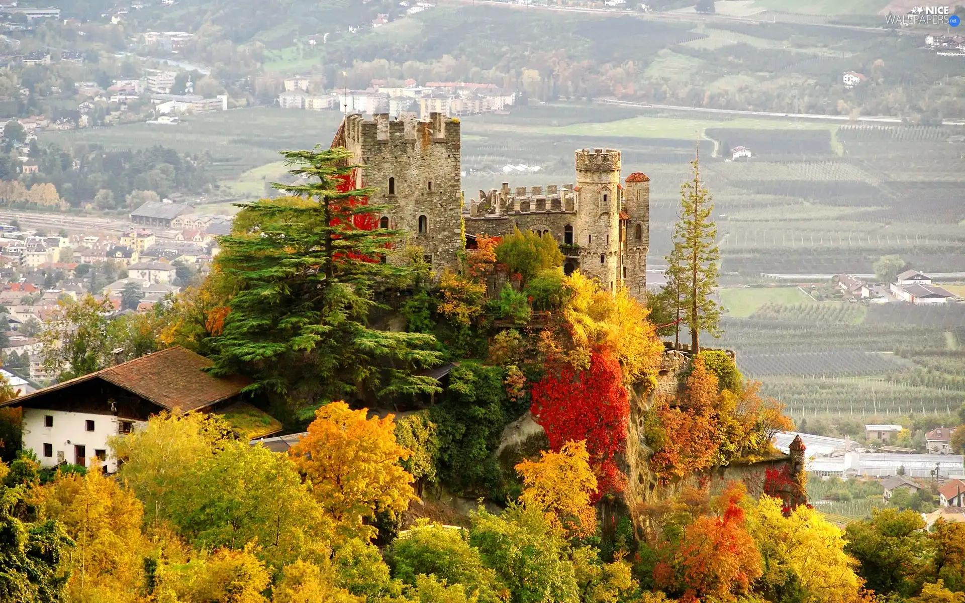 ruins, autumn, panorama, castle