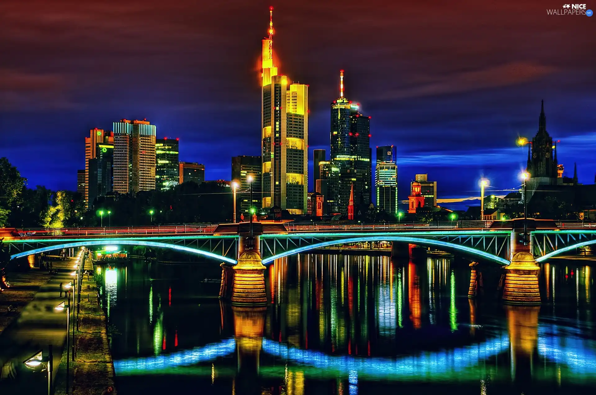 panorama, town, Frankfurt, bridge, Germany