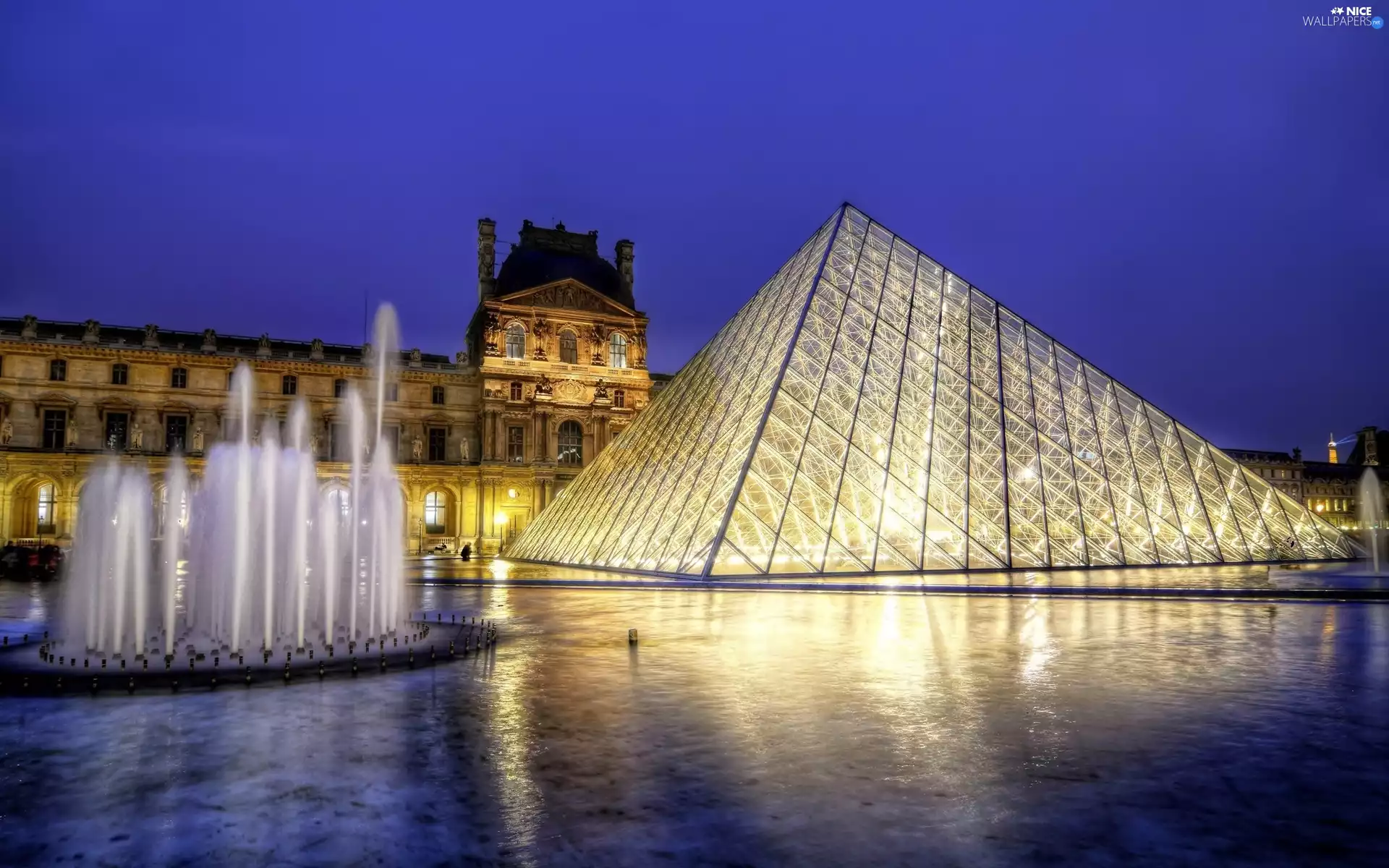 museum of art, France, fountain, Pyramid, Louvre, Paris