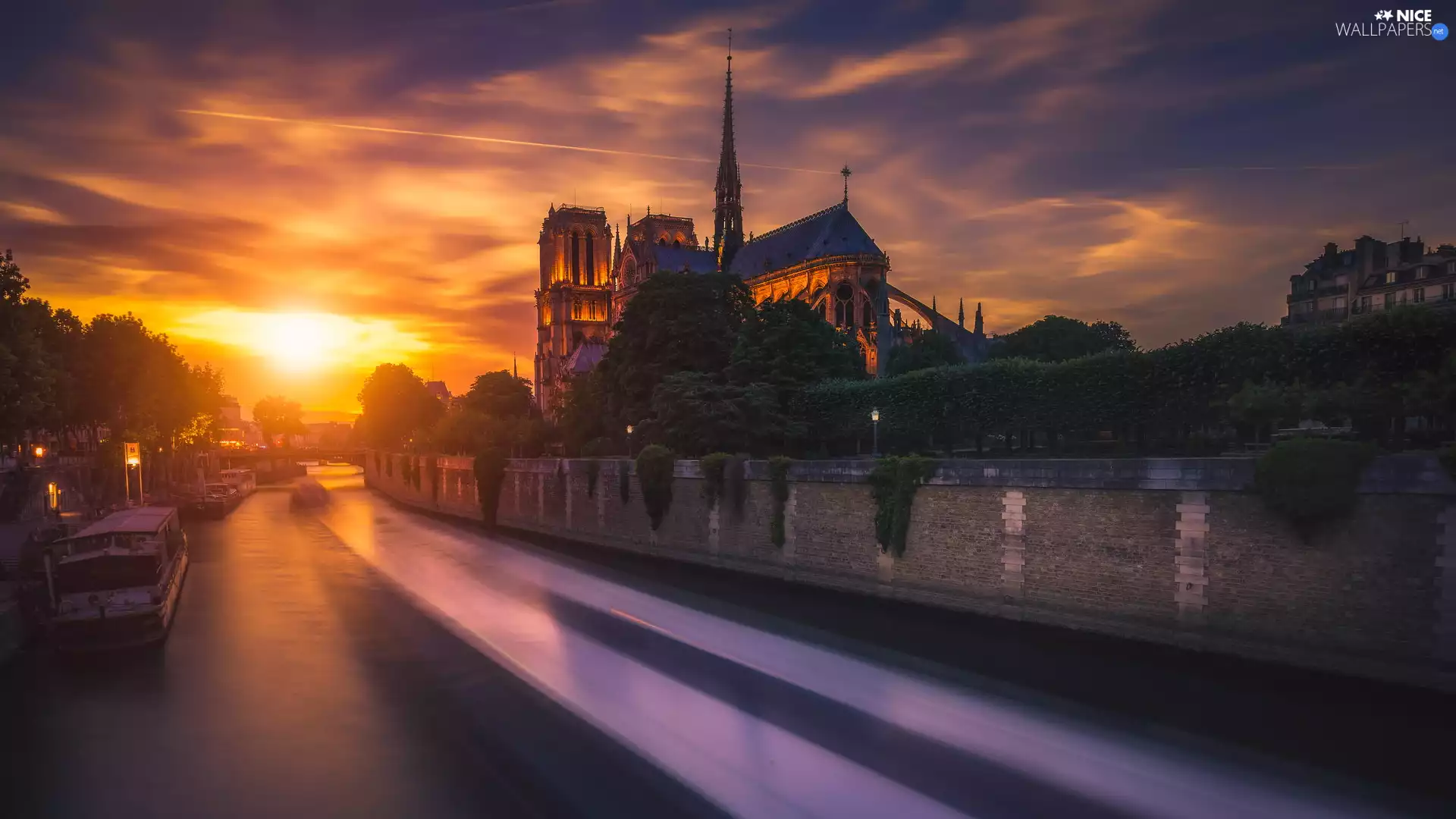 Paris, France, River Seine, Great Sunsets, Cathedral Notre Dame