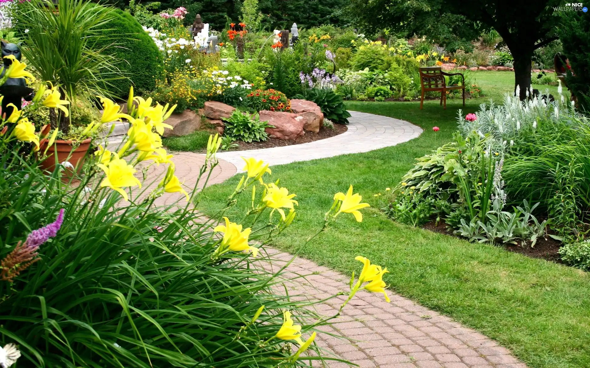 Path, Garden, Flowers