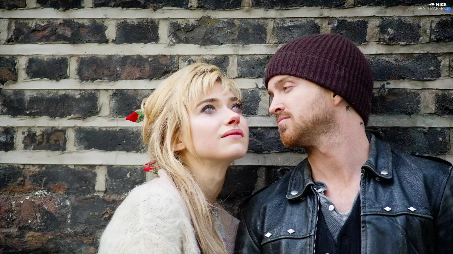wall, brick, Aaron Paul, Actors, Imogen Poots