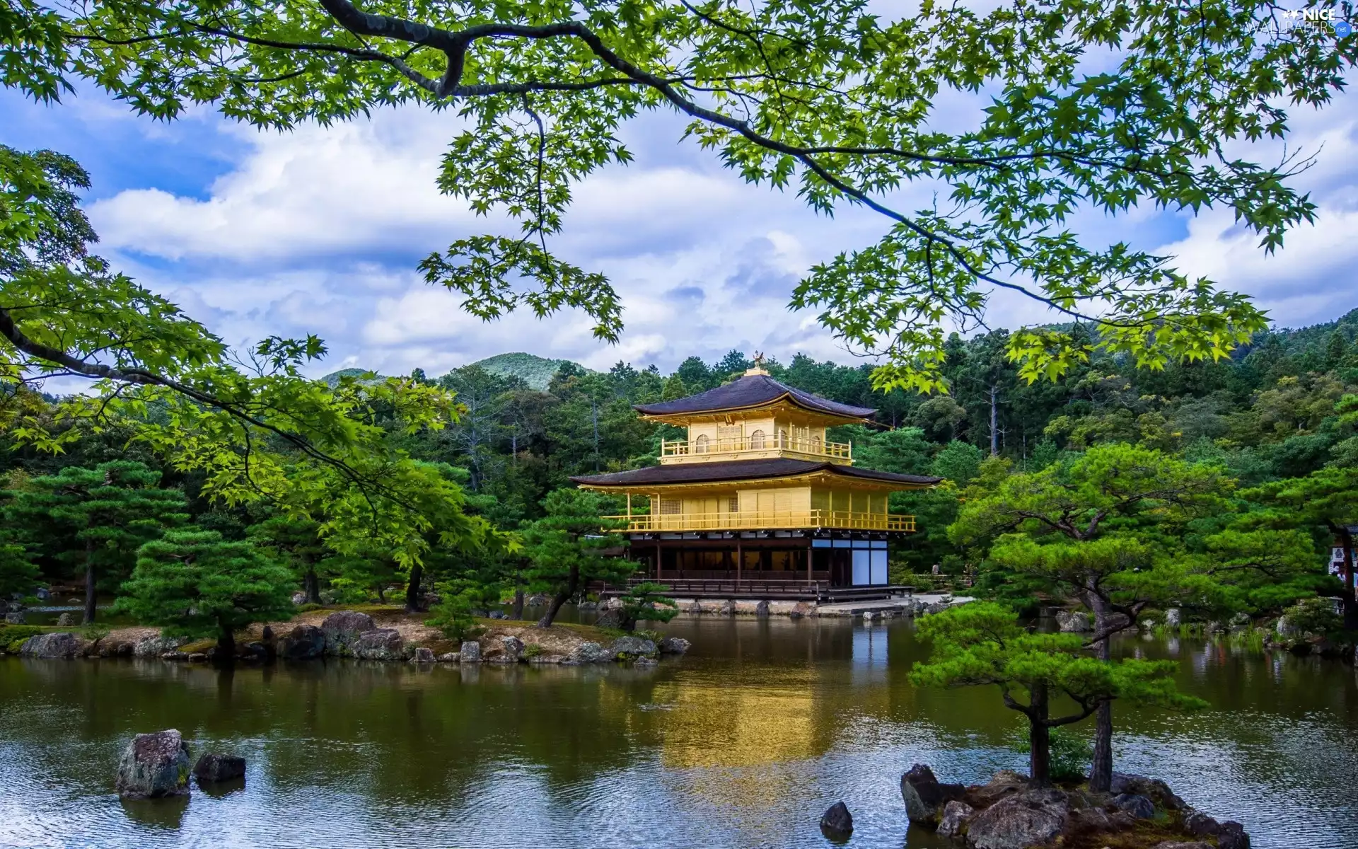 Japan, Pond - car, pavilion, Kioto, Golden