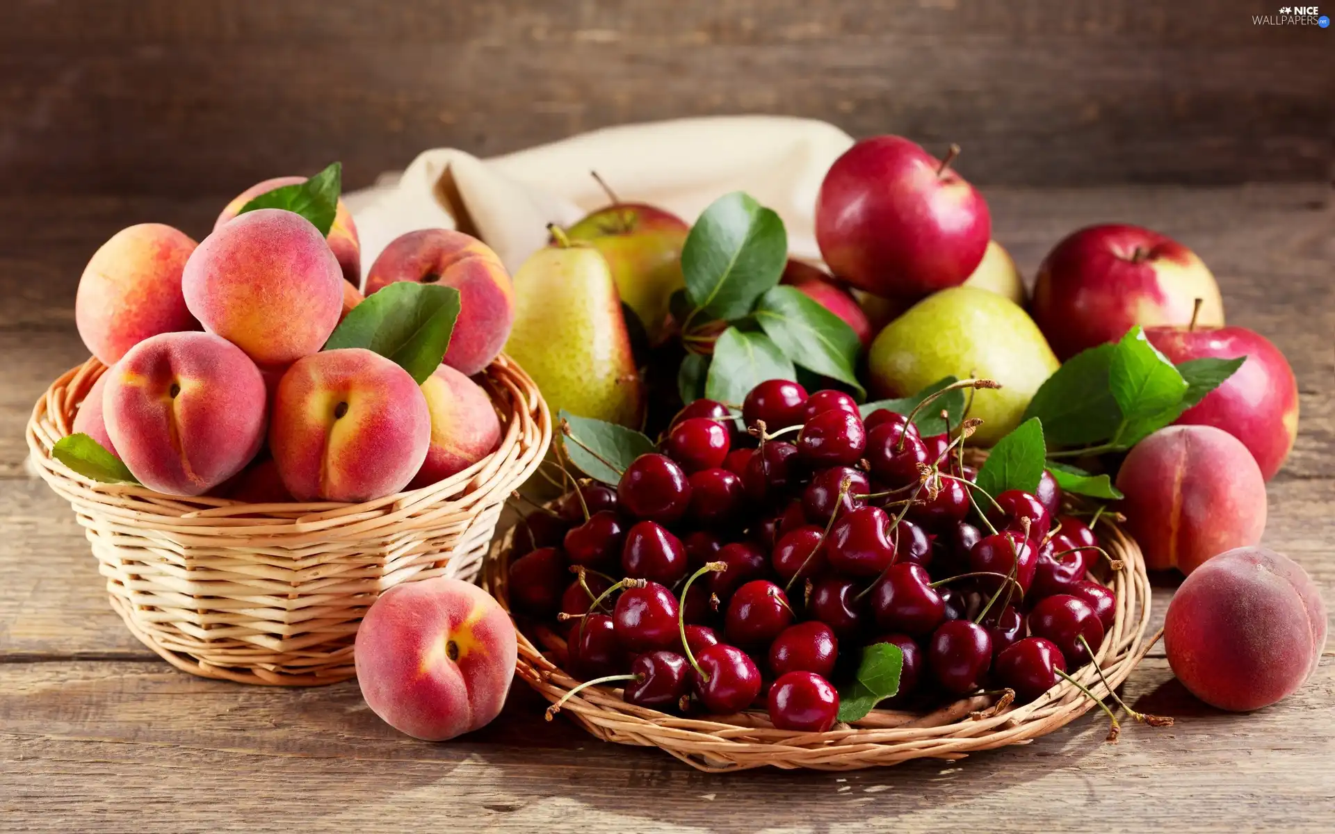 Fruits, Cherries, peaches, Apples