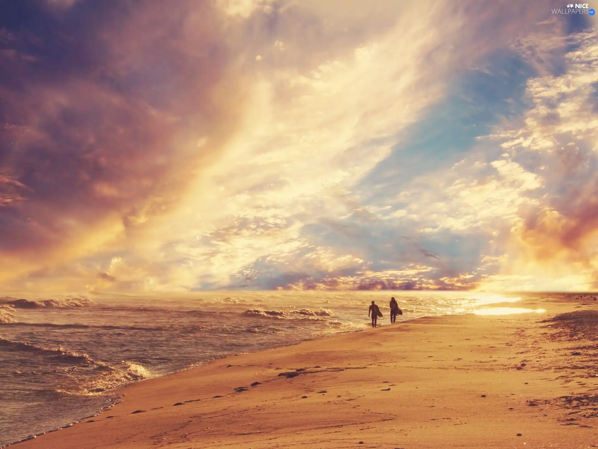 sea, clouds, People, Beaches