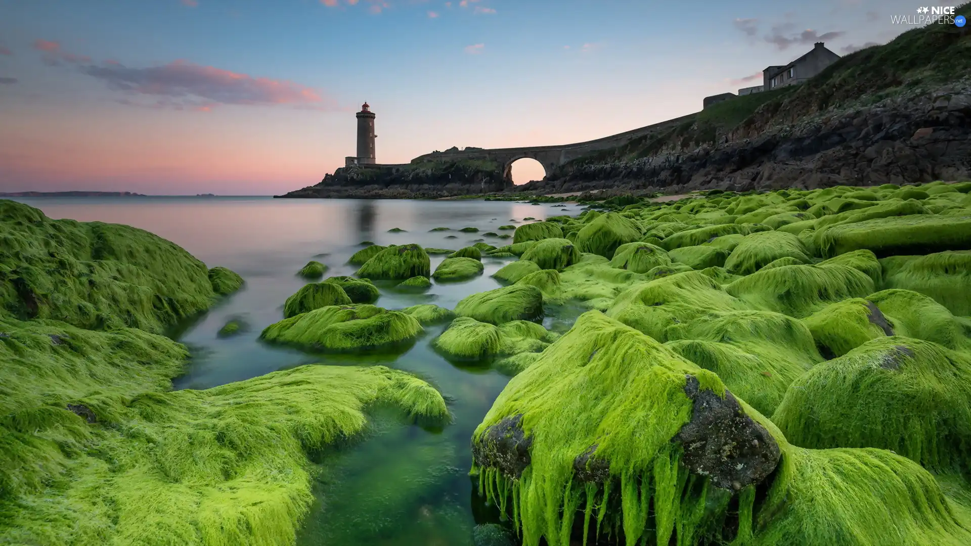 bridge, Plouzané, seaweed, France, Phare du Petit Minou Lighthouse, sea, Stones