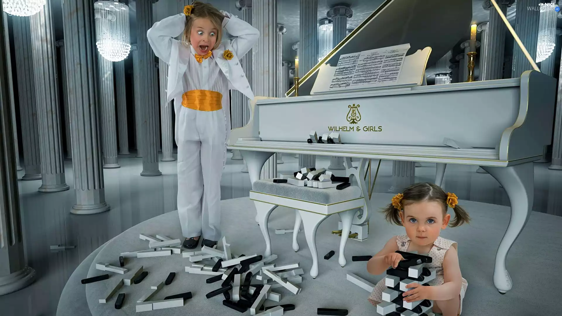 girls, keys, Funny, Piano