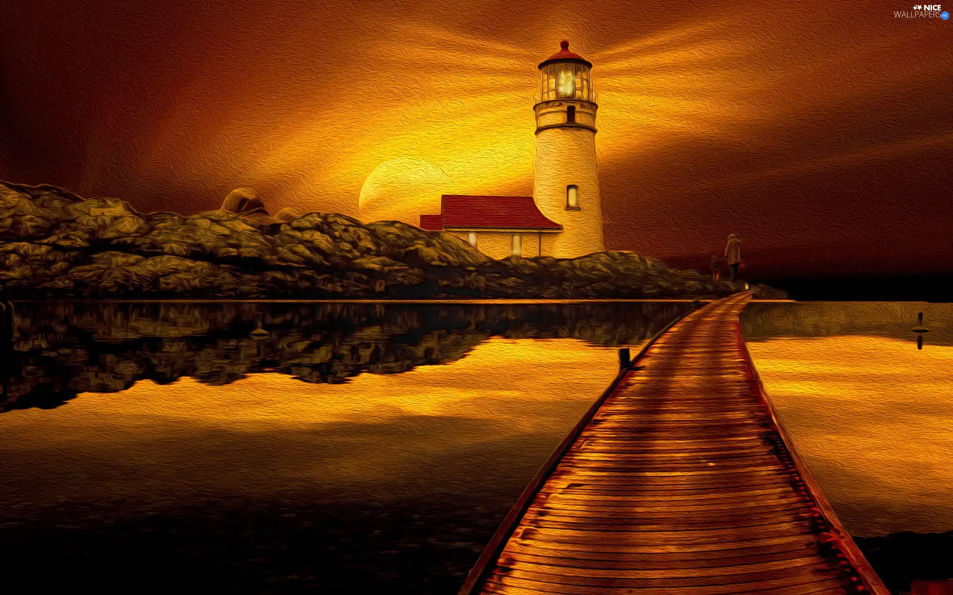 Lighthouse, sea, pier, maritime