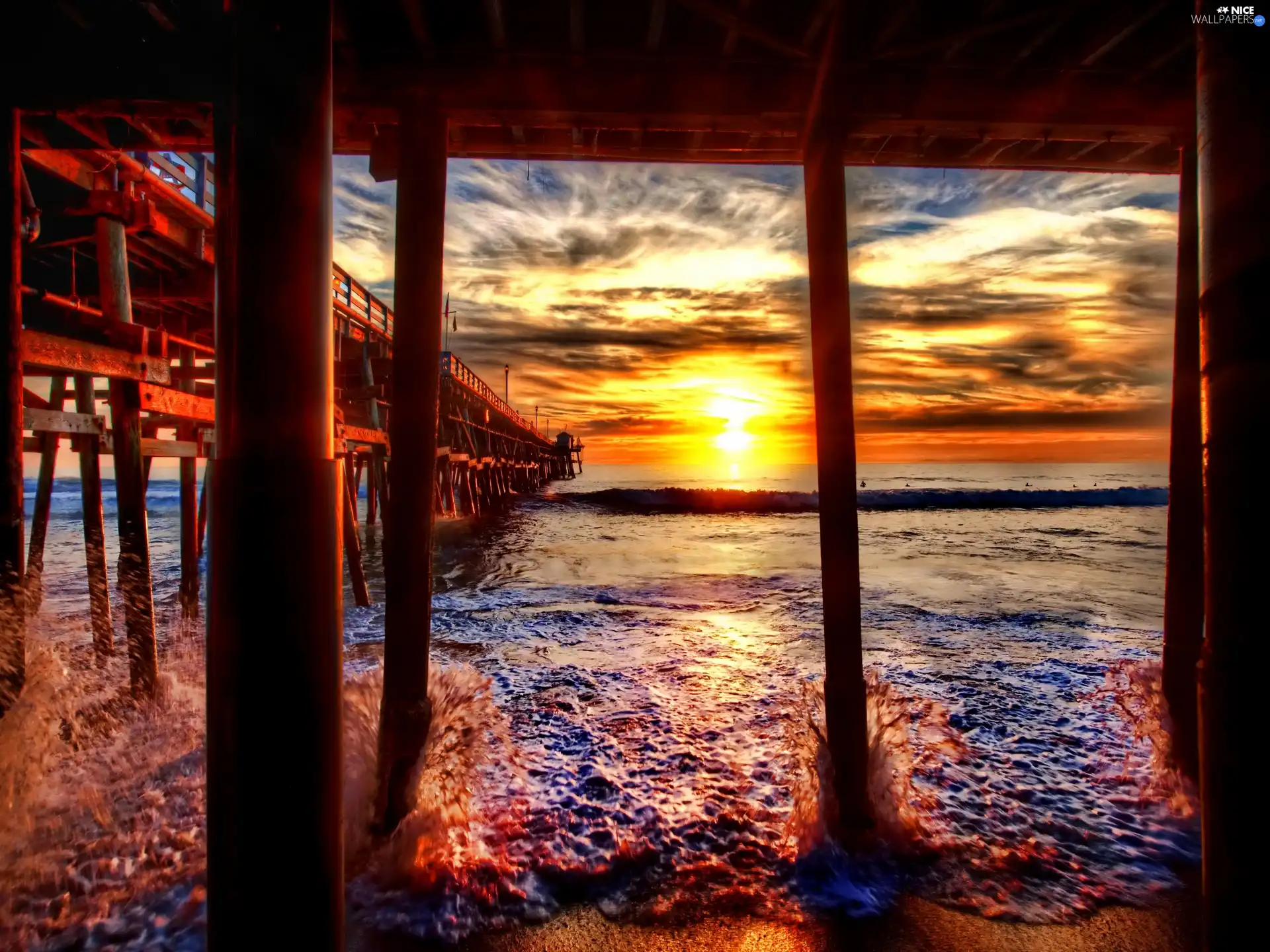 pier, Pale, sun, sea, west