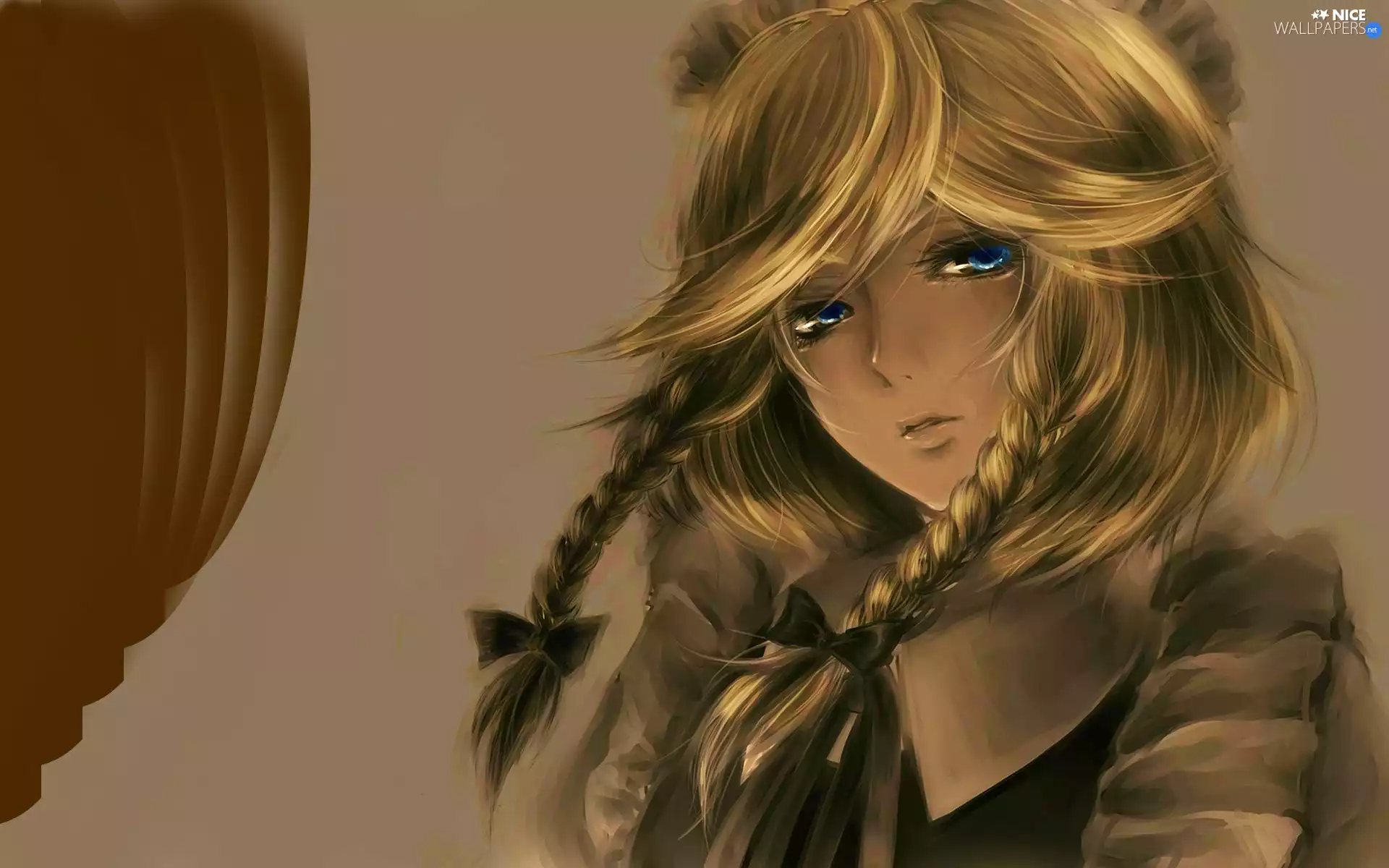 girl, Blue, Eyes, pigtail