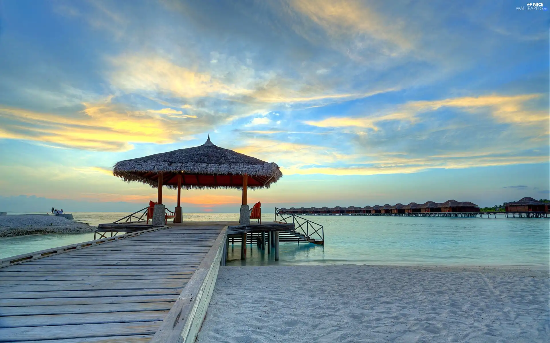 an, pier, sea, Houses, Beaches, piles, Tropical