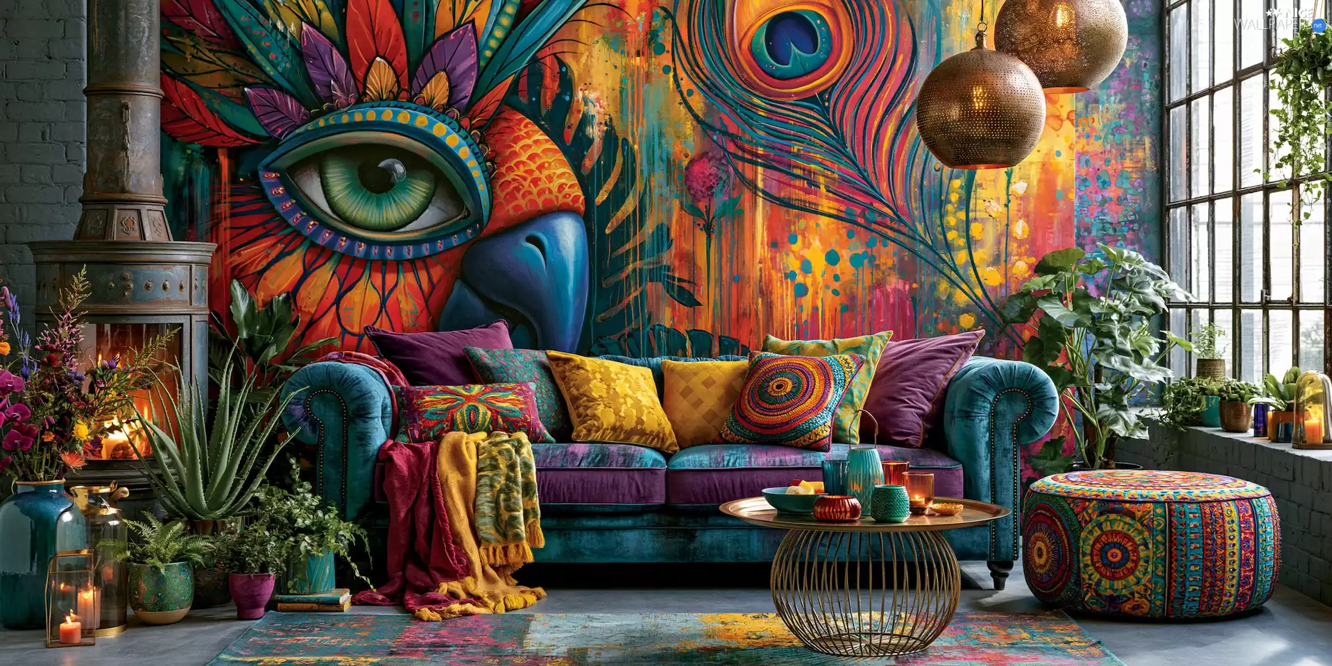 Window, Sofa, Flowers, pillows, Room, picture, graphics