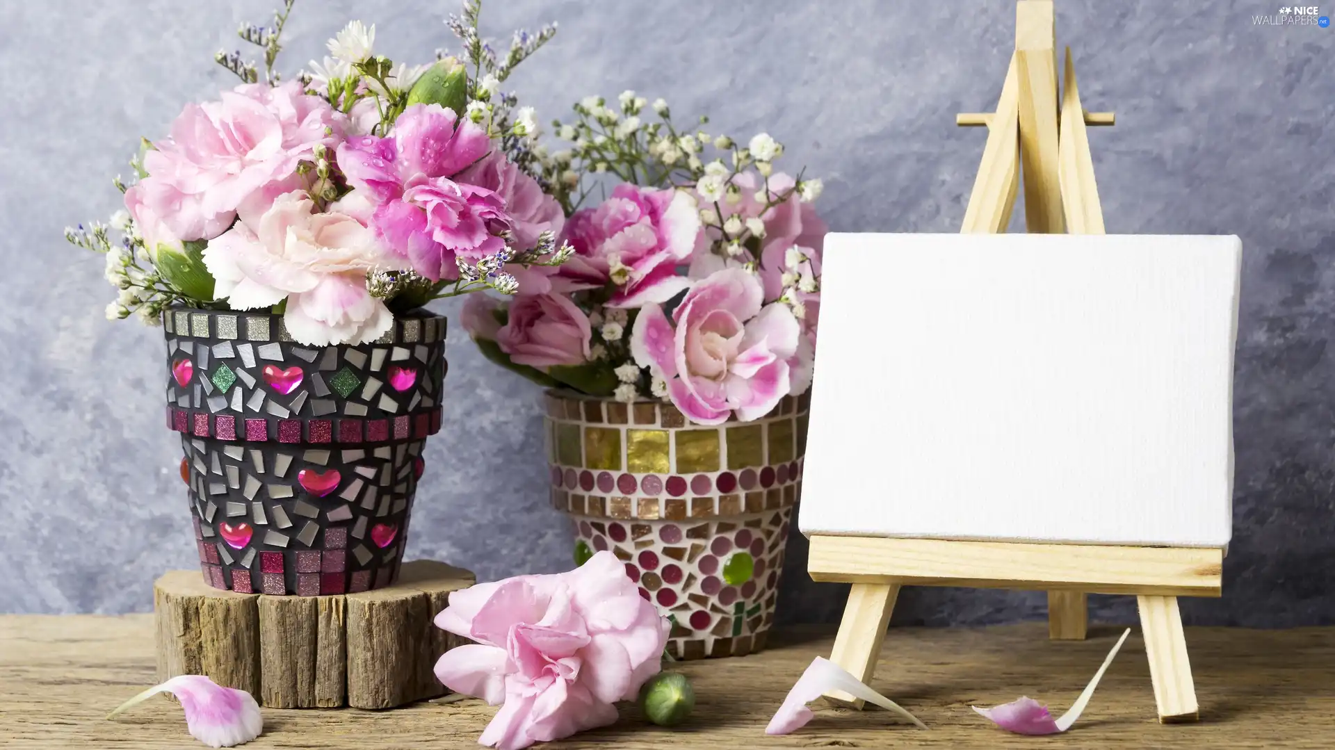 table, composition, Clove Pink, Pots, Flowers