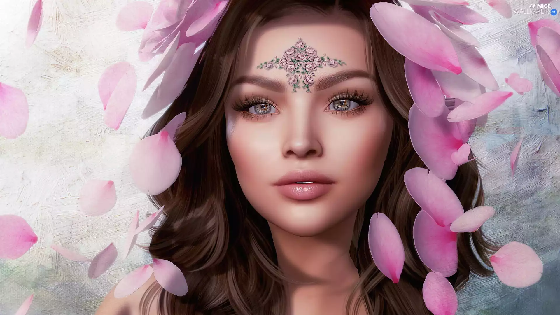 light brown, graphics, Pink, flakes, face, girl