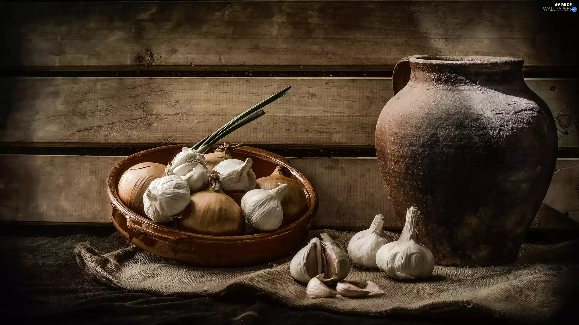 composition, onion, garlic, pitcher