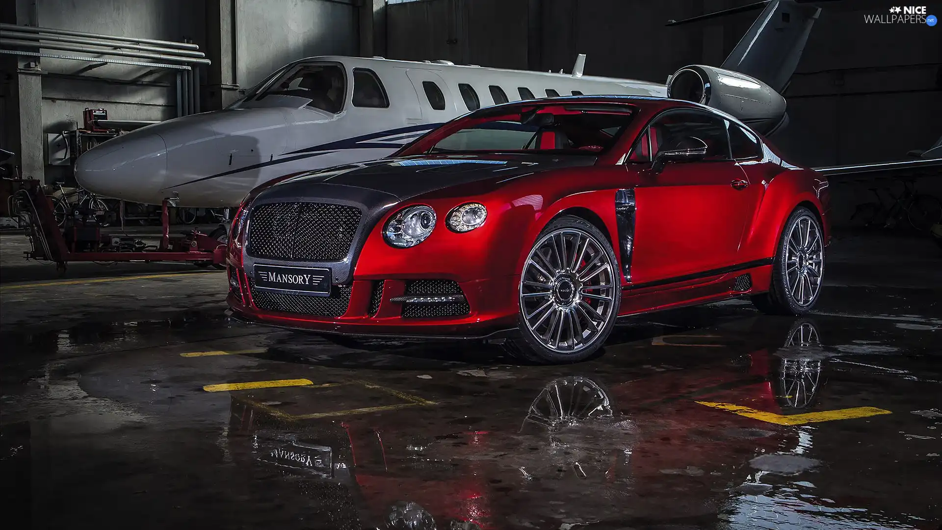 plane, Hangar, Bentley, Continental, Red