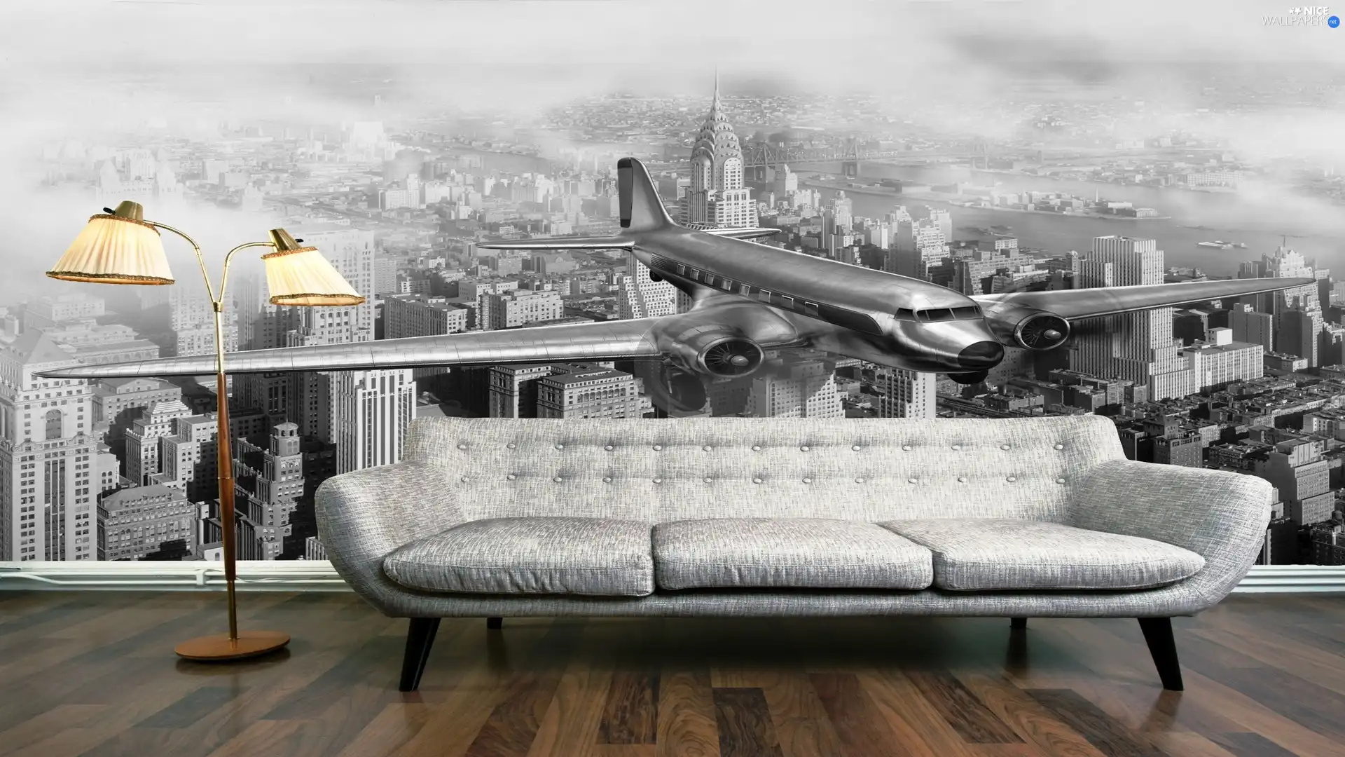 View, house, plane, interior, Town, Sofa