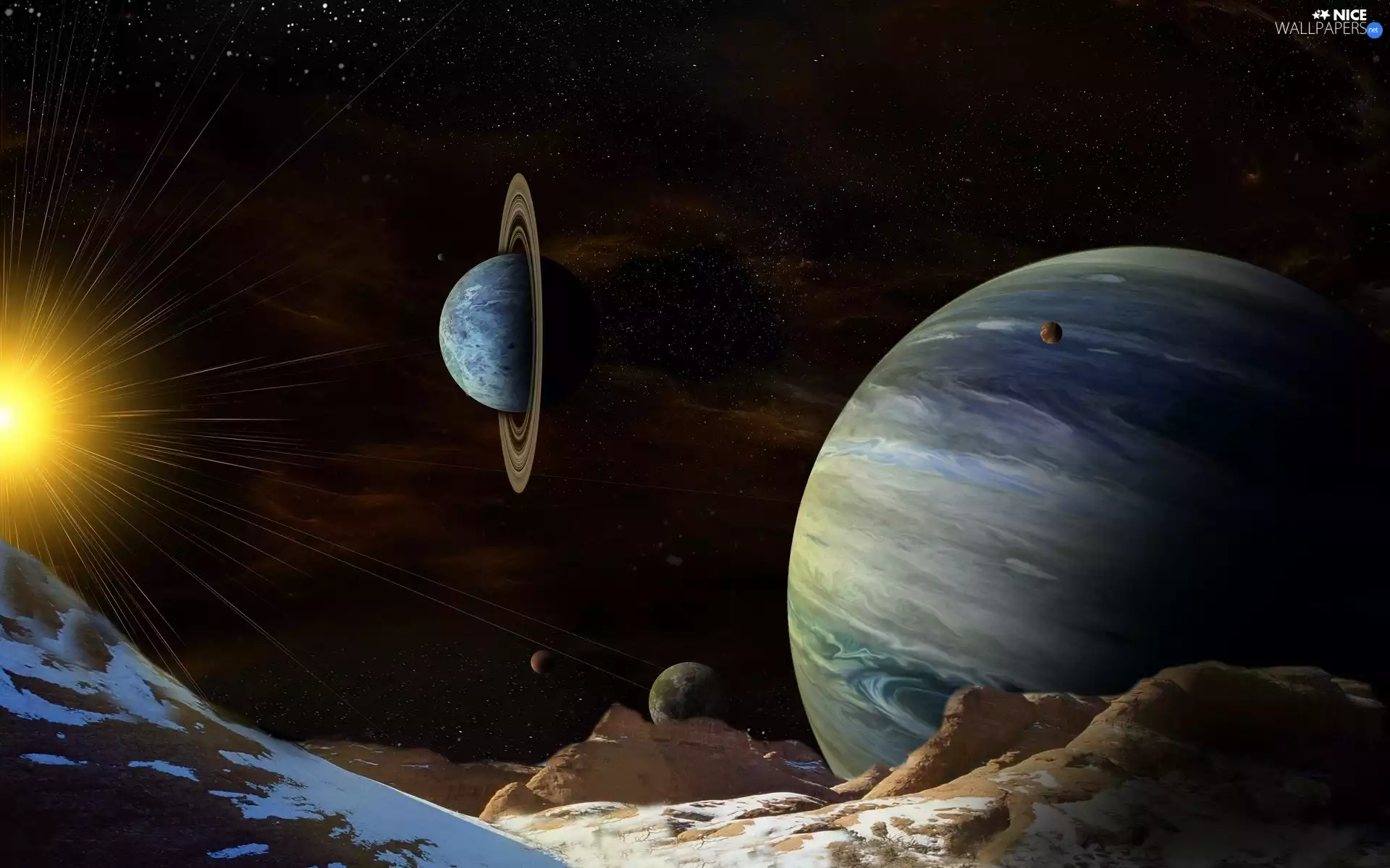 Planets, Universe, space, ligh, graphics, 3D, flash, luminosity, sun